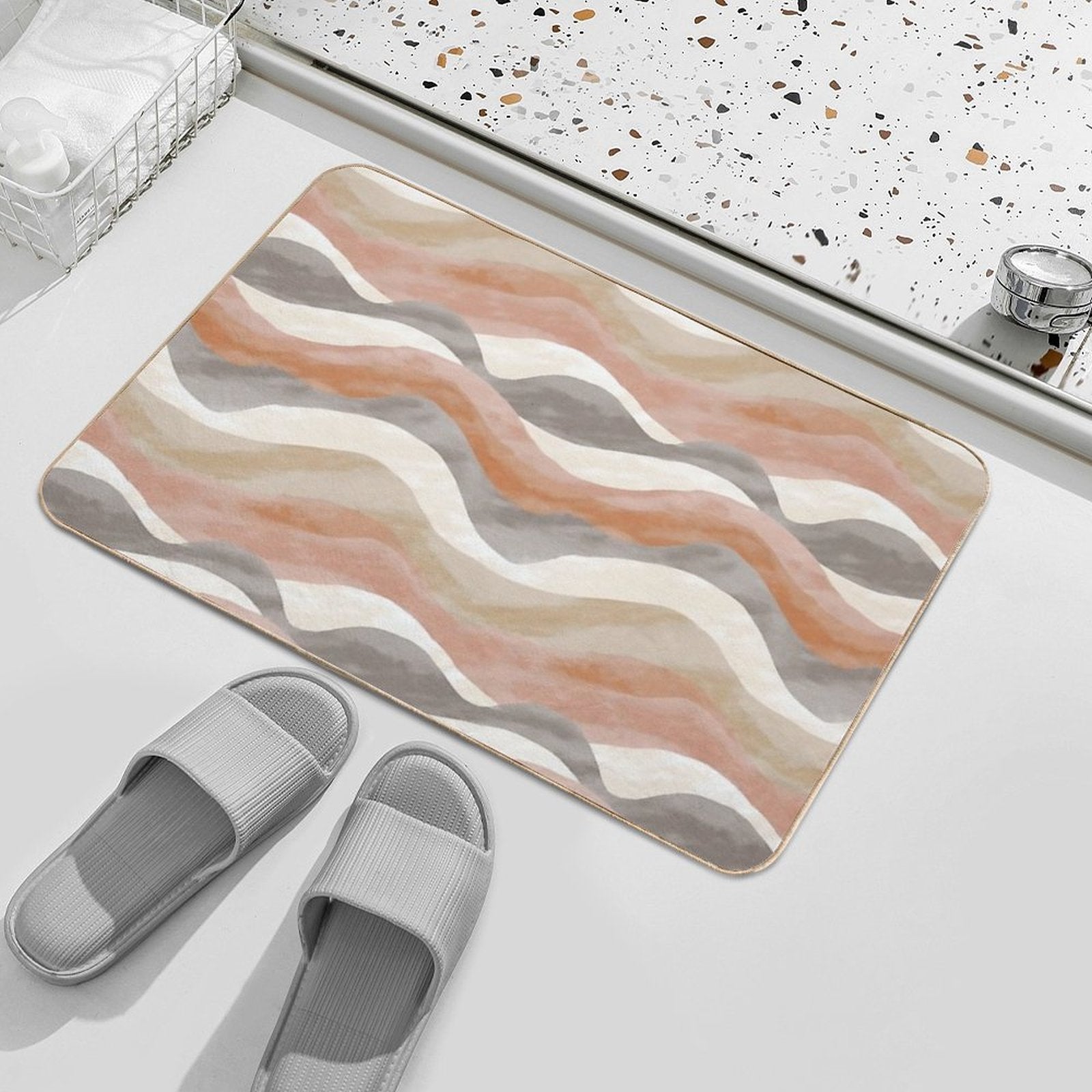Calm Earthy Tones Abstract Waves Pattern  High-Traffic Bath Mat