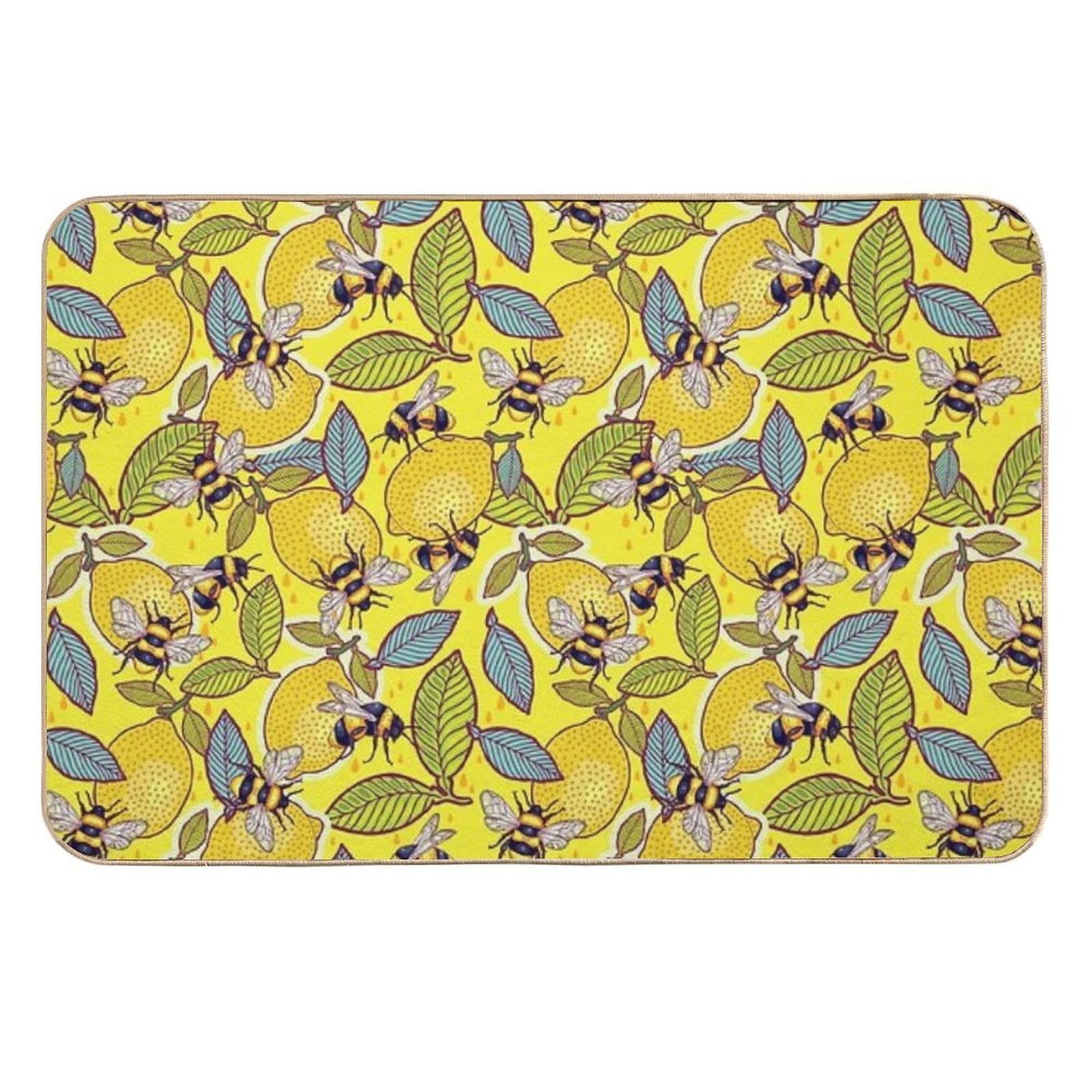 Yellow Lemon And Bee Garden.  Anti-Trip Bath Mat