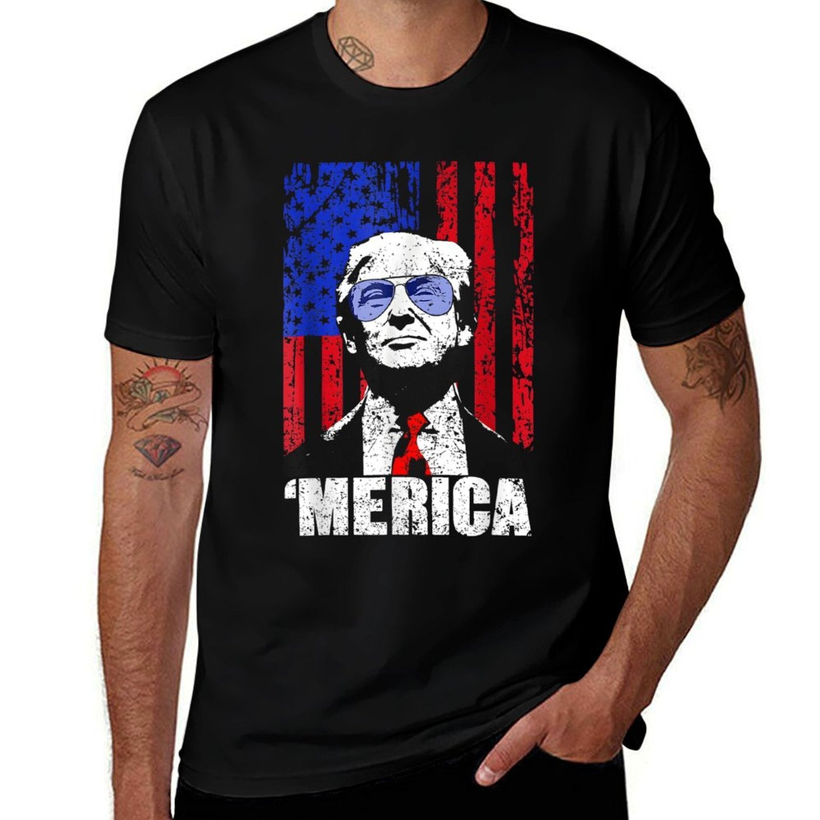 'MERICA TRUMP Happy 4th Of July Trump American Gifts  Polyester Blend T-Shirt