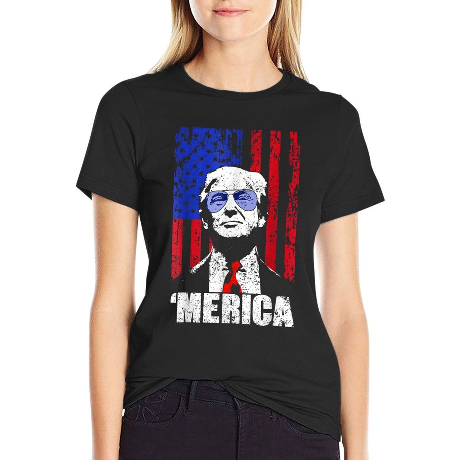 'MERICA TRUMP Happy 4th Of July Trump American Gifts  Polyester Blend T-Shirt