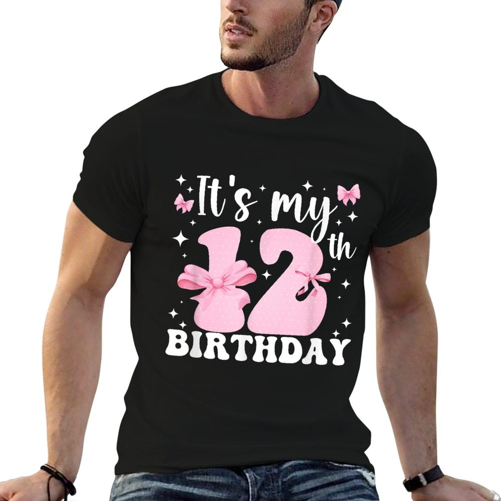 12th Coquette Themed Birthday Twelve Year Old Girl Bow  Heathered Texture T-Shirt