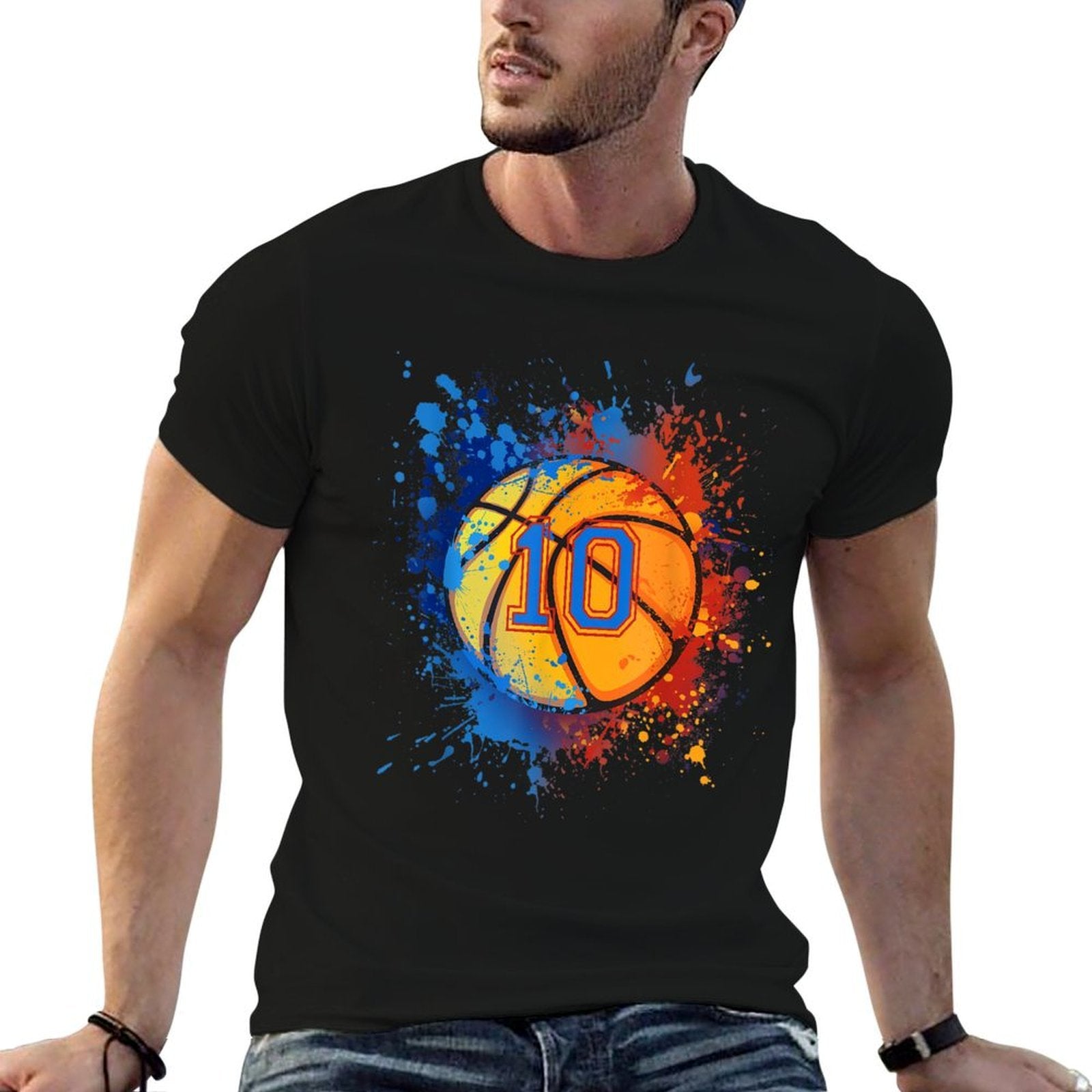 10 Years Old 10th Birthday Basketball Gift For Boys Party  Trendy Pattern T-Shirt