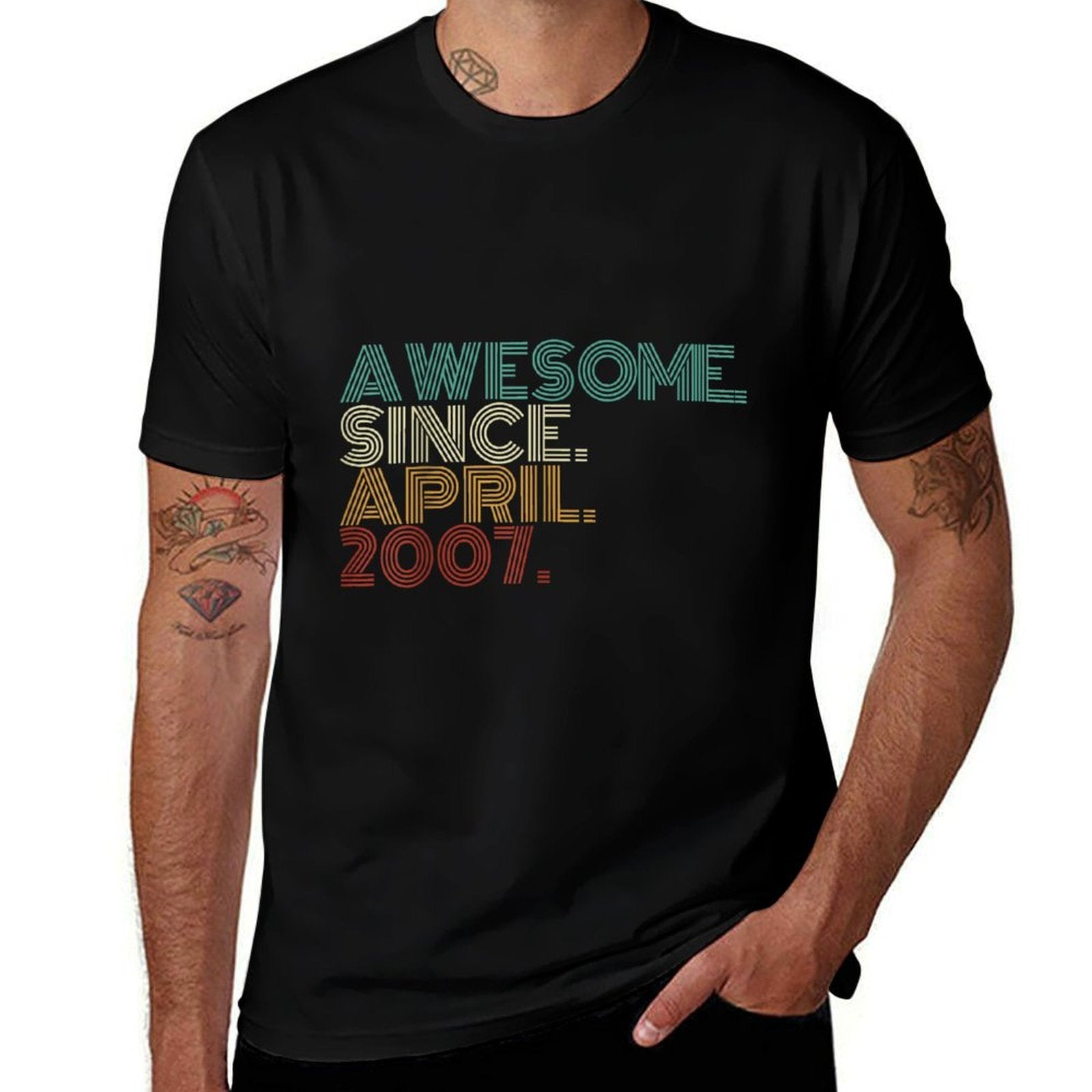 18 Years Old Awesome Since April 2007 18th Birthday Fade-proof Color T-Shirt