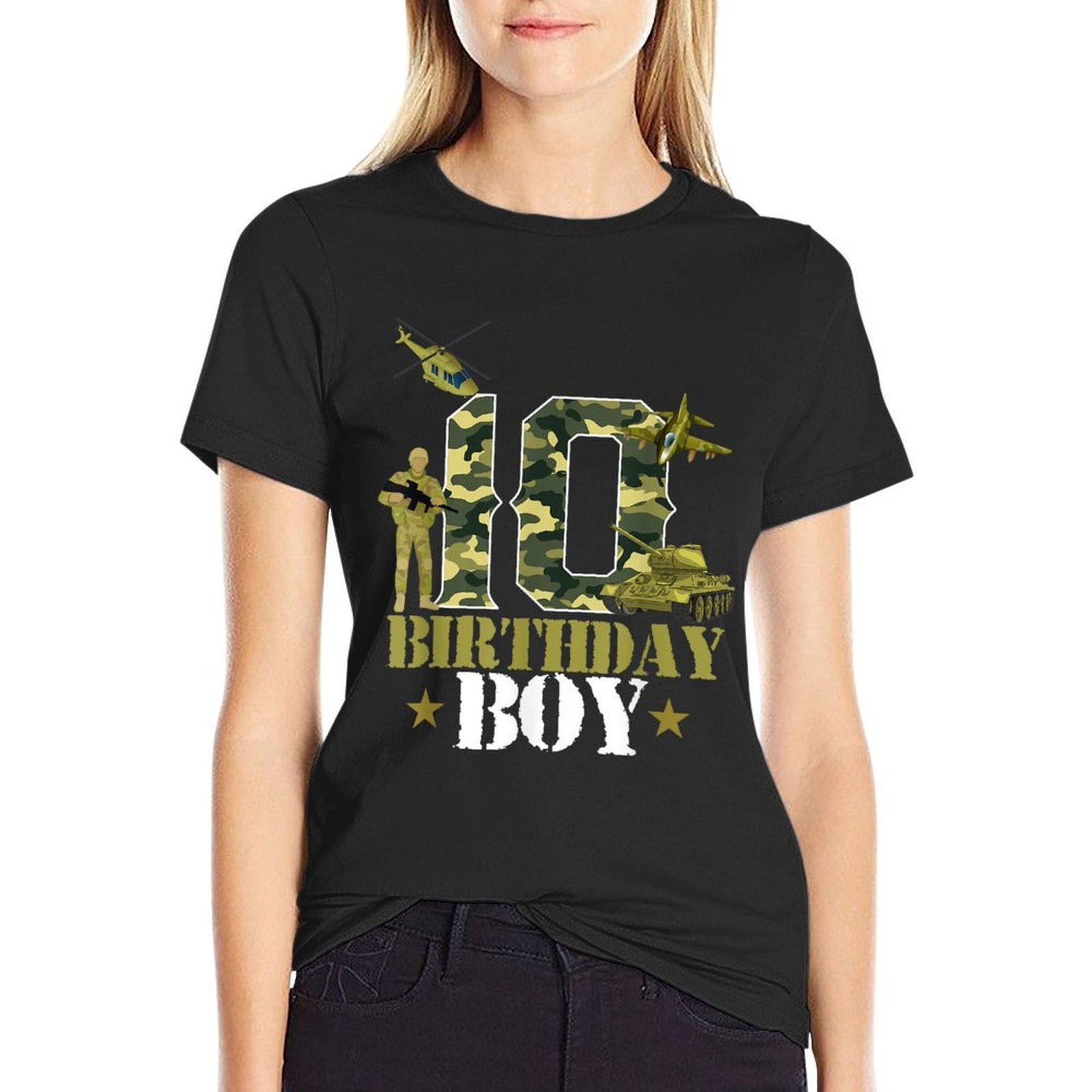 10th Birthday Military Themed Camo Boys 10 Yrs Old Soldier  Heathered Texture T-Shirt