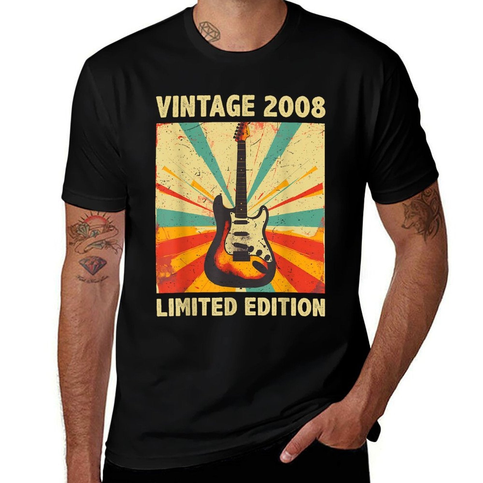 17 Years Old Gift Vintage 2008 Guitar Lover 17th Birthday  Durable T-Shirt