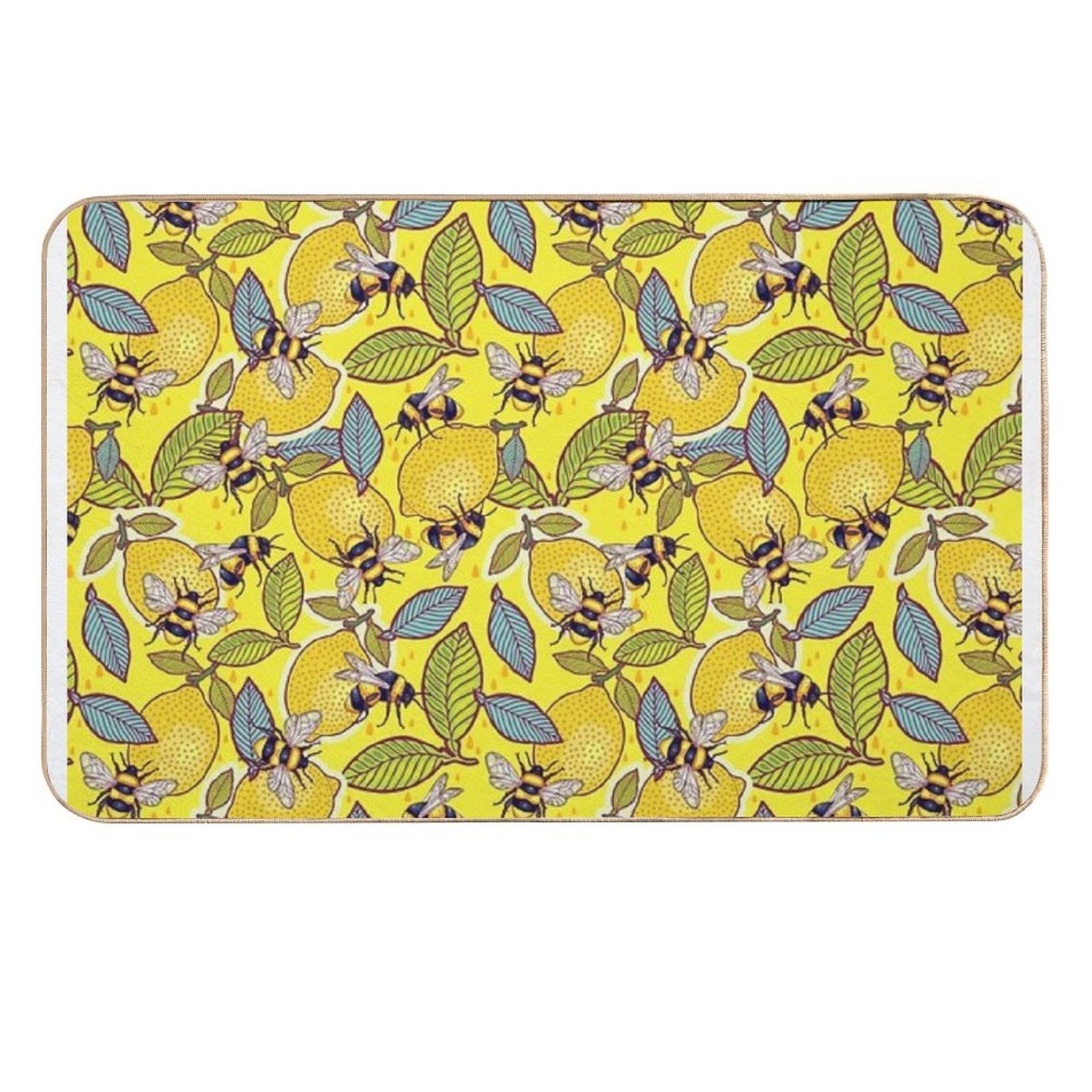 Yellow Lemon And Bee Garden.  Anti-Trip Bath Mat
