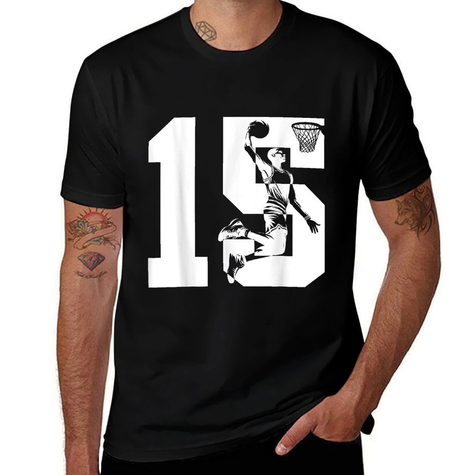 15 YEARS NUMBER 15 BASKETBALL 15TH BIRTHDAY  Fade-proof Color T-Shirt