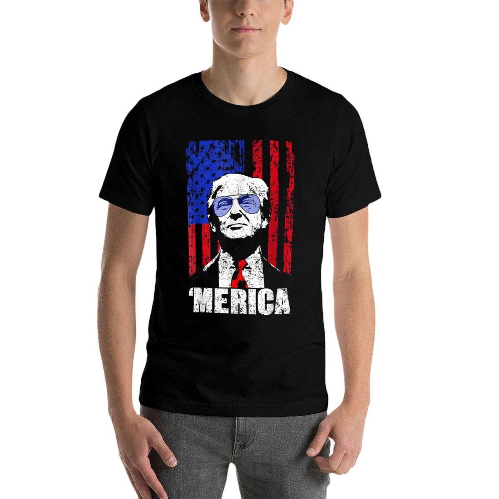 'MERICA TRUMP Happy 4th Of July Trump American Gifts  Polyester Blend T-Shirt