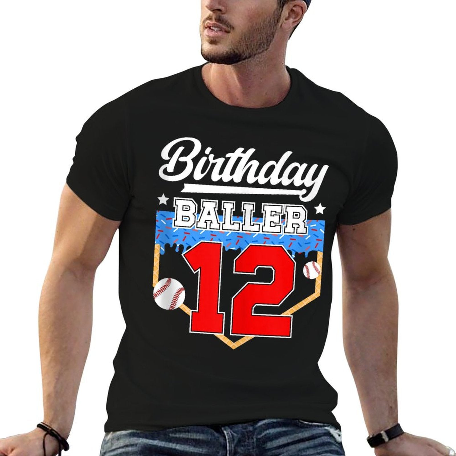 12th Baseball Birthday Twelve Year Old Baseball Player Drip  Easy-care T-Shirt