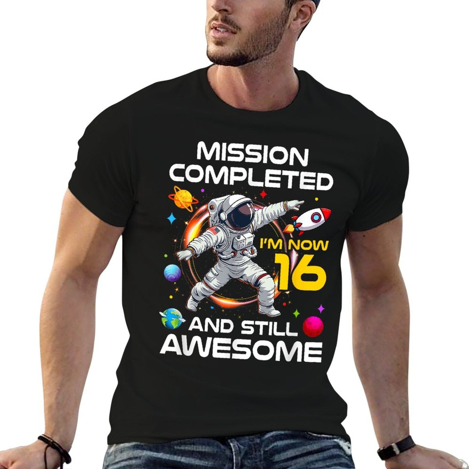 16Th Birthday Astronaut 16 Years Old Outer Space Birthday  Quick-drying T-Shirt