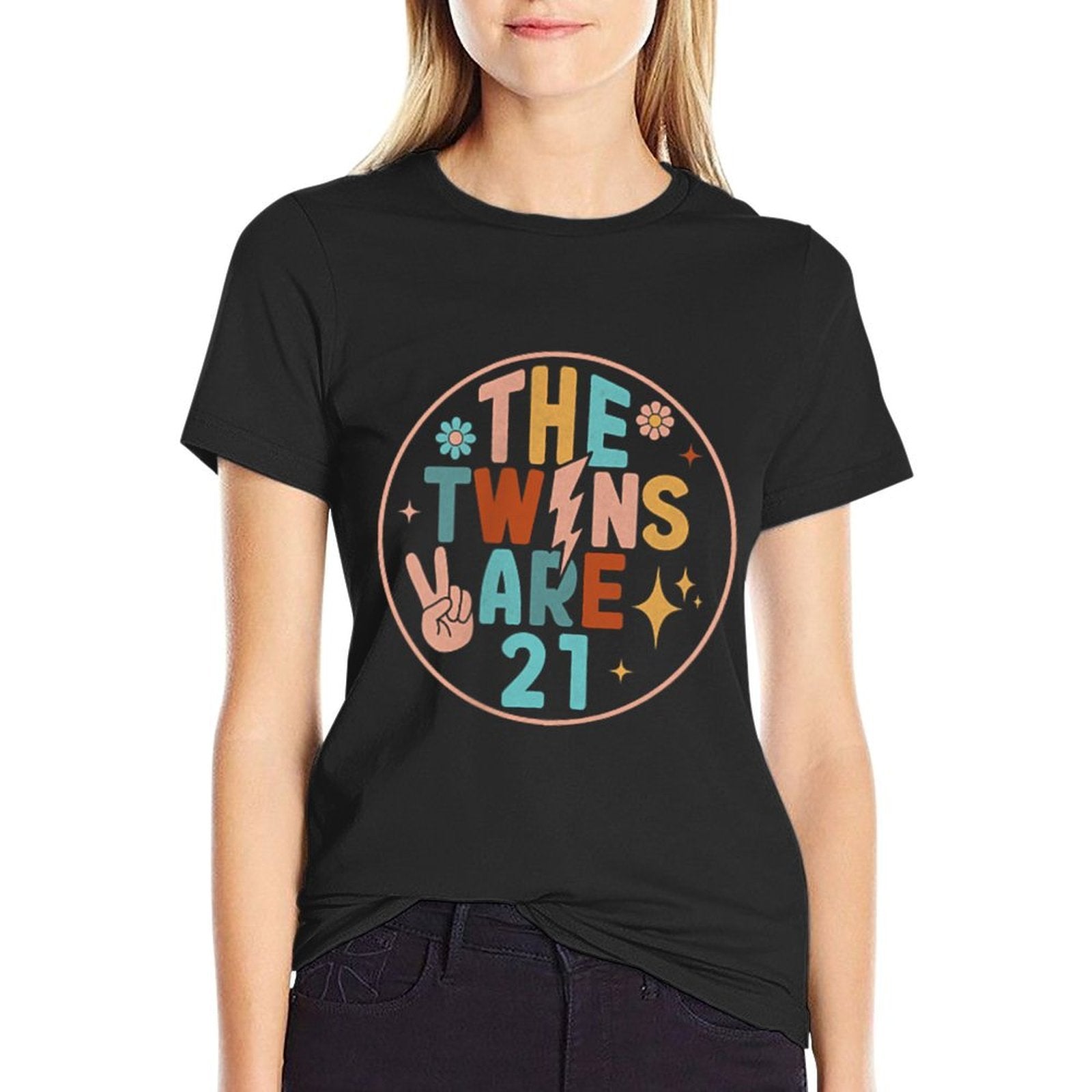 (2 SIDED) Twins 21st Birthday Party Groovy 21 Year Old Twin  Affordable Price T-Shirt
