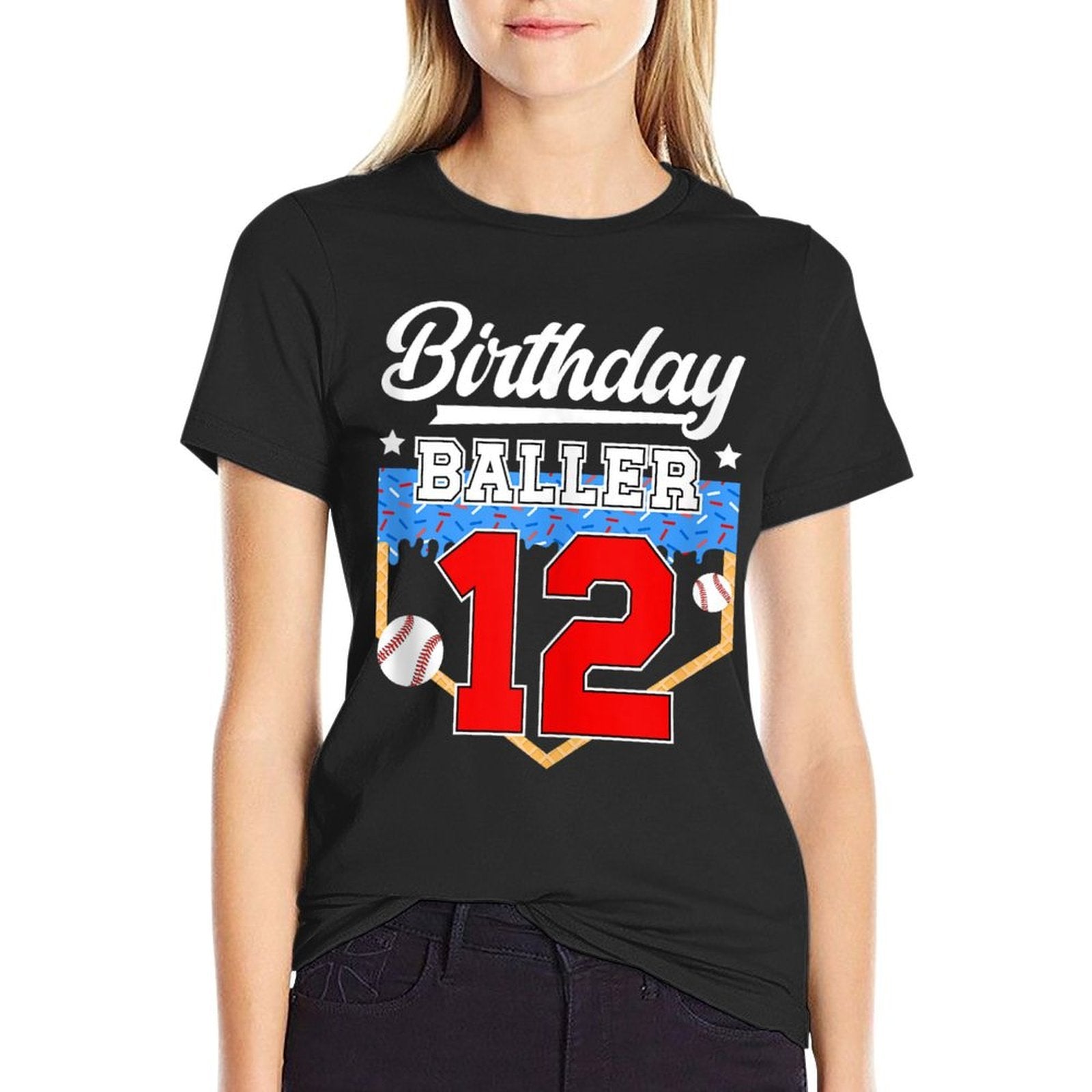 12th Baseball Birthday Twelve Year Old Baseball Player Drip  Easy-care T-Shirt