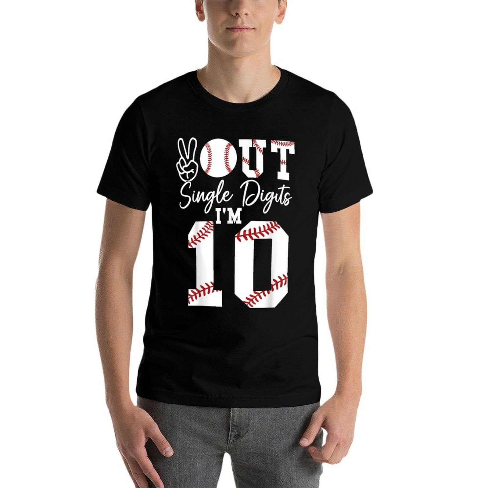 10th Birthday Double Digits Baseball Peace Out Single Digits  Summer-ready Fabric T-Shirt