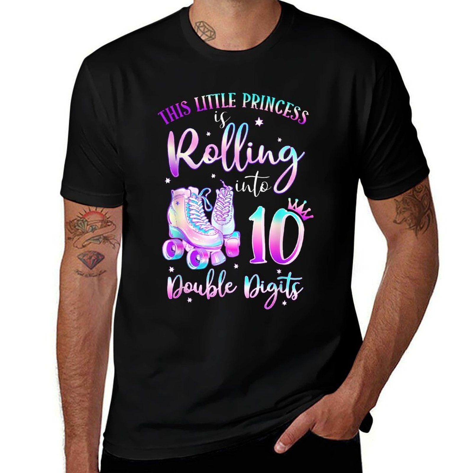 10th Birthday Rolling Into 10 Double Digits Roller Skate  Tagless Design T-Shirt