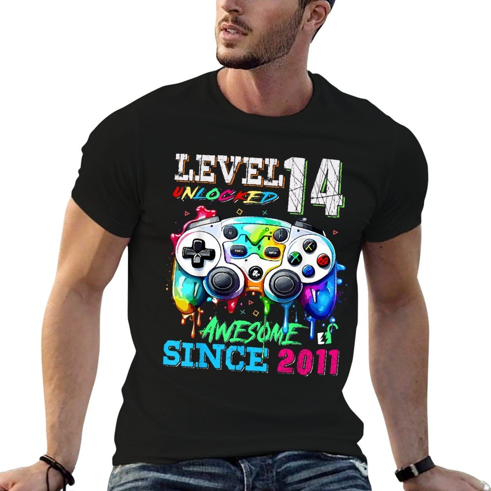 14th Birthday Boy Level 14 Unlocked Awesome Since 2011  Stretchy T-Shirt