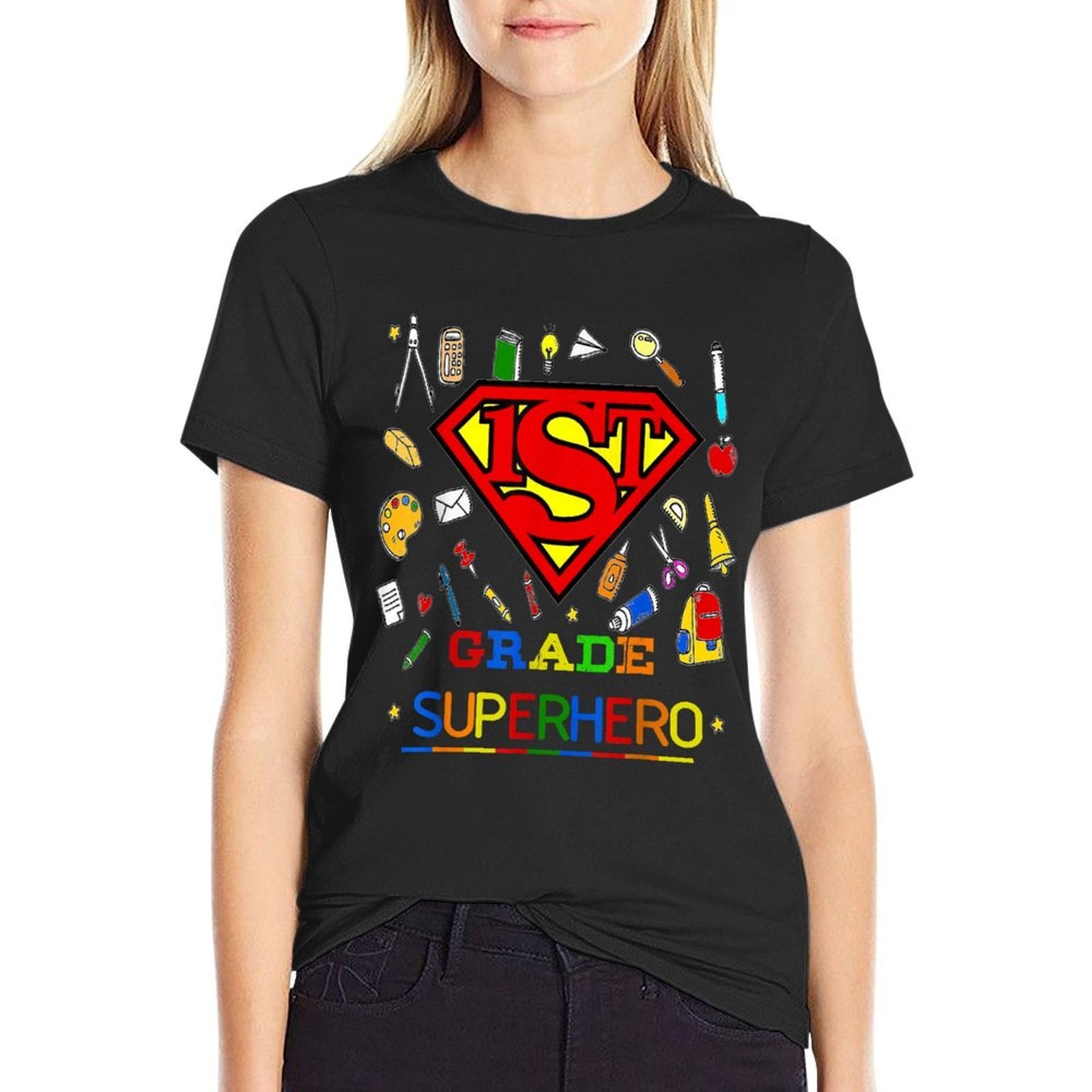 1st Grade Superhero First Grade Gift for Kids  Heathered Texture T-Shirt