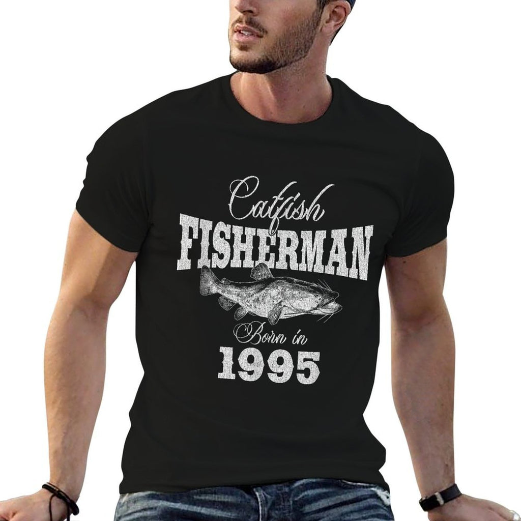 30 Year Old Fisherman Catfish Fishing 1995 30th Birthday  Rolled Sleeves T-Shirt
