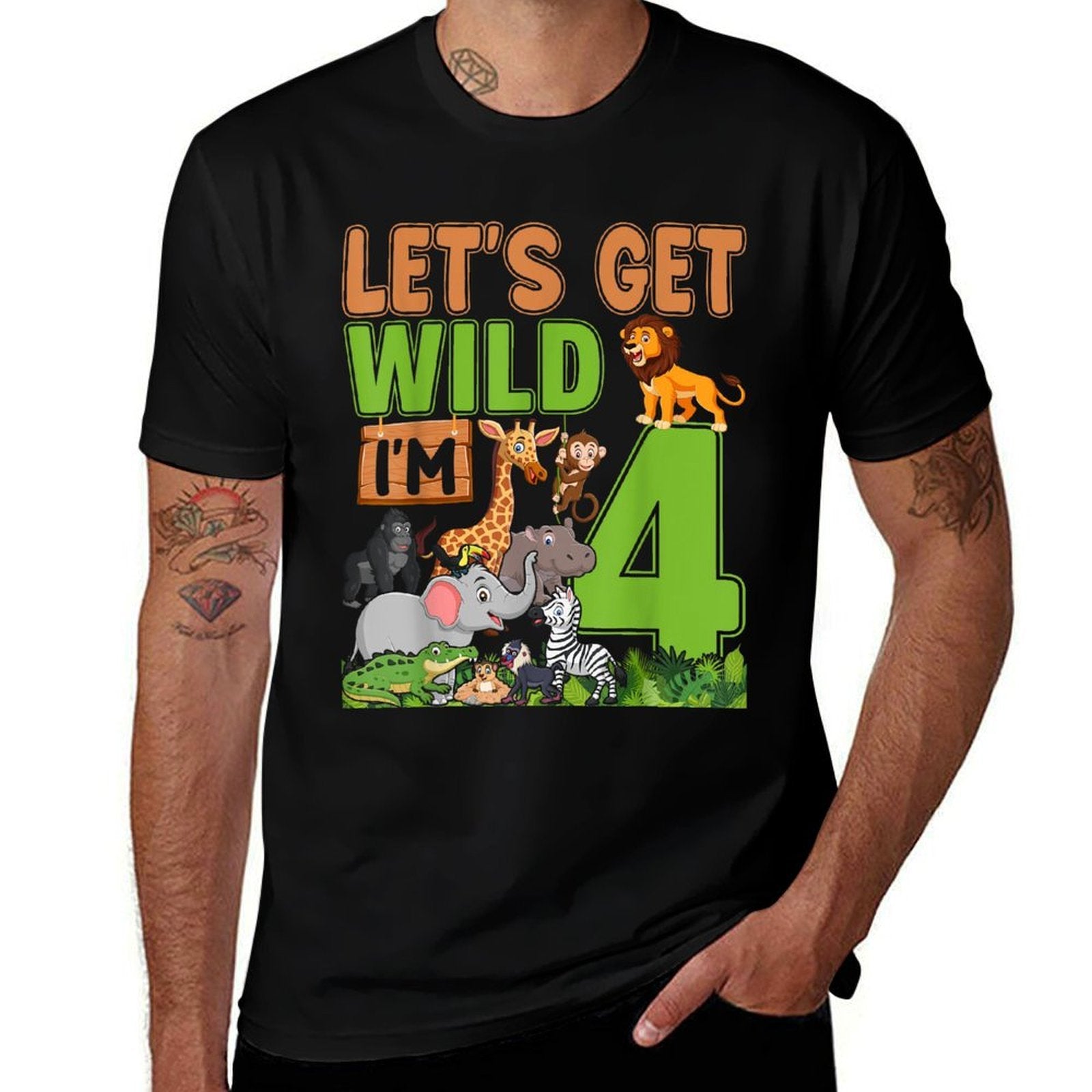 4 Year Old Zoo Birthday Safari Jungle Animal 4th Birthday  Cotton T-Shirt