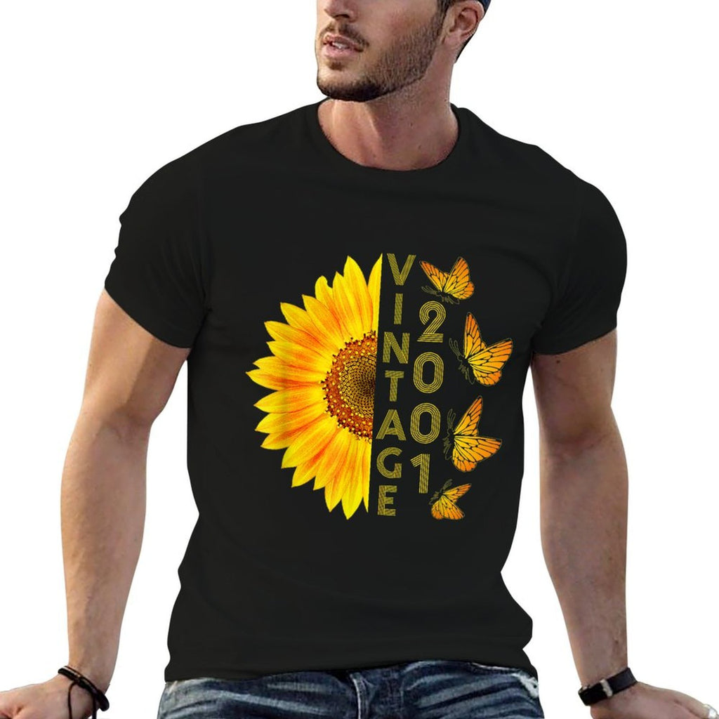 21 Year Old Vintage 2001 Sunflower Butterfly 21st Birthday  Moisture-wicking T-Shirt