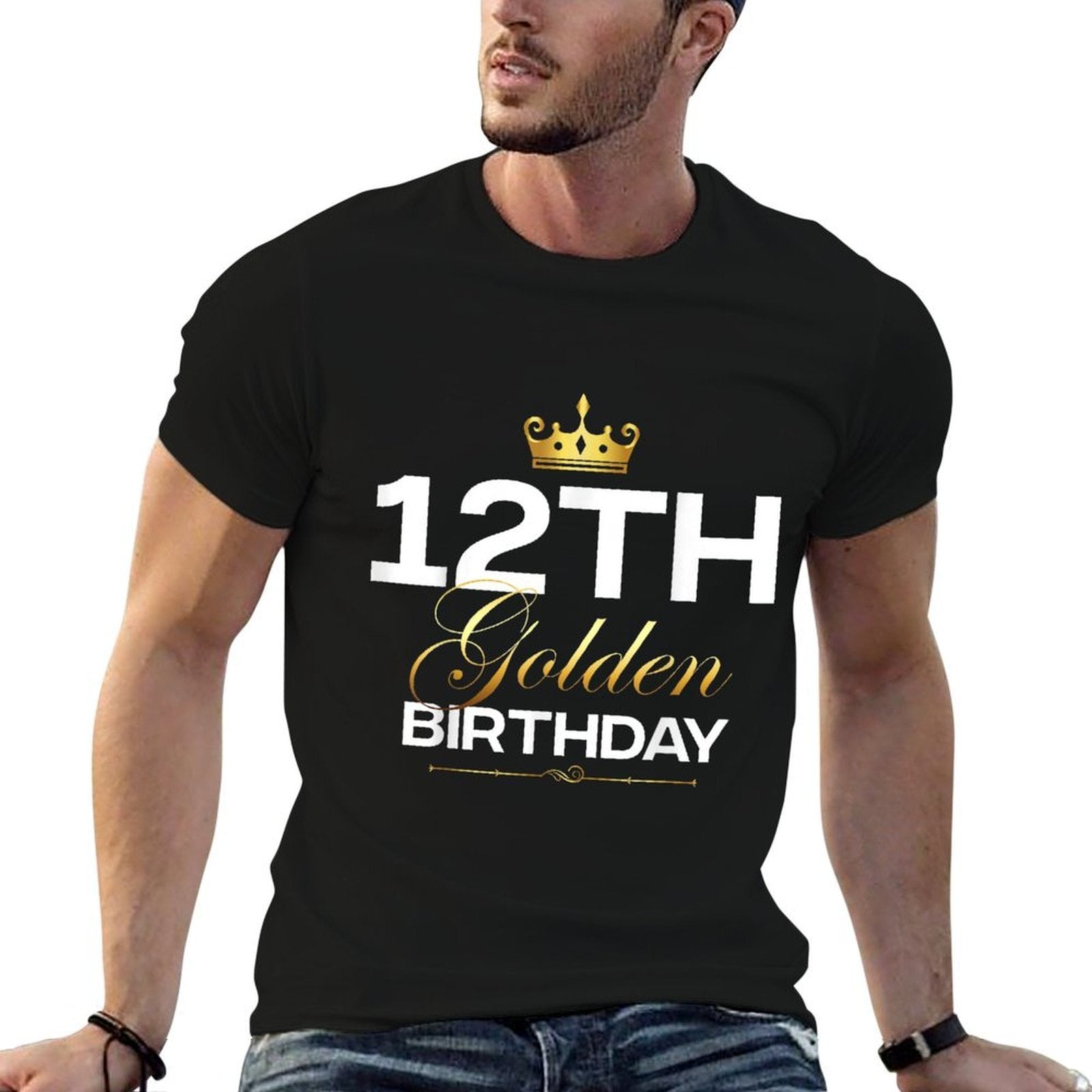 12th B-Day Golden Birthday Age Crown 12 Year Old Birthday  Oversized Silhouette T-Shirt