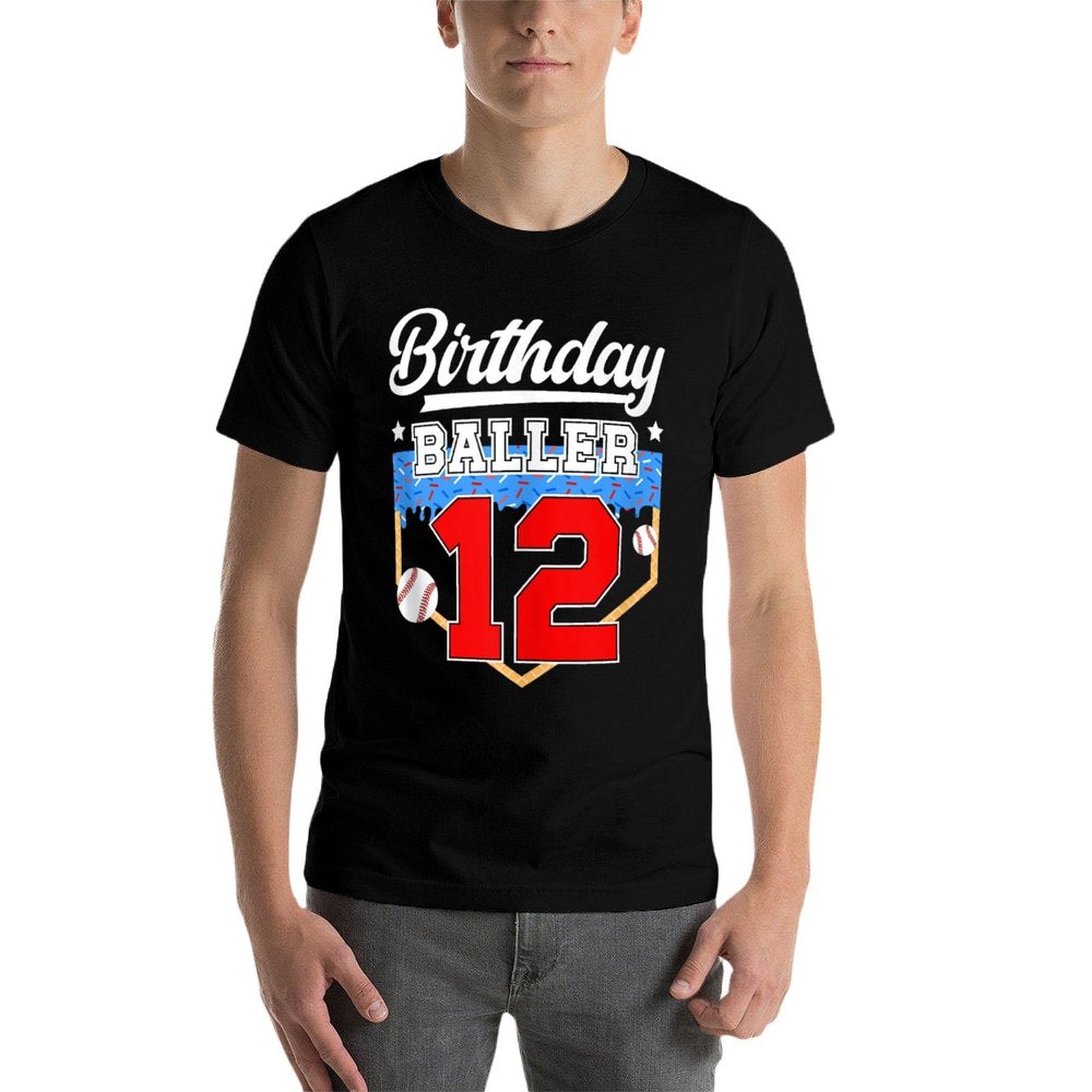 12th Baseball Birthday Twelve Year Old Baseball Player Drip  Easy-care T-Shirt
