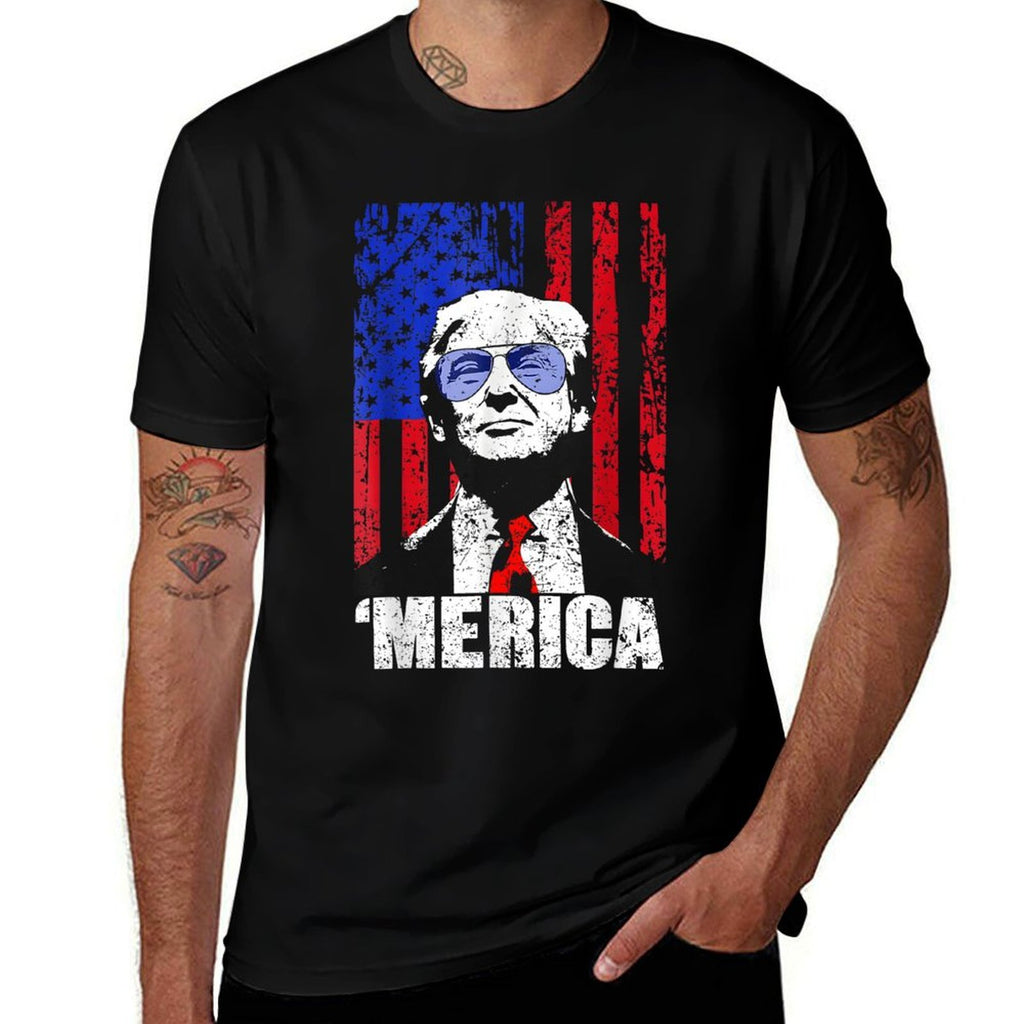 'MERICA TRUMP Happy 4th Of July Trump American Gifts  Polyester Blend T-Shirt