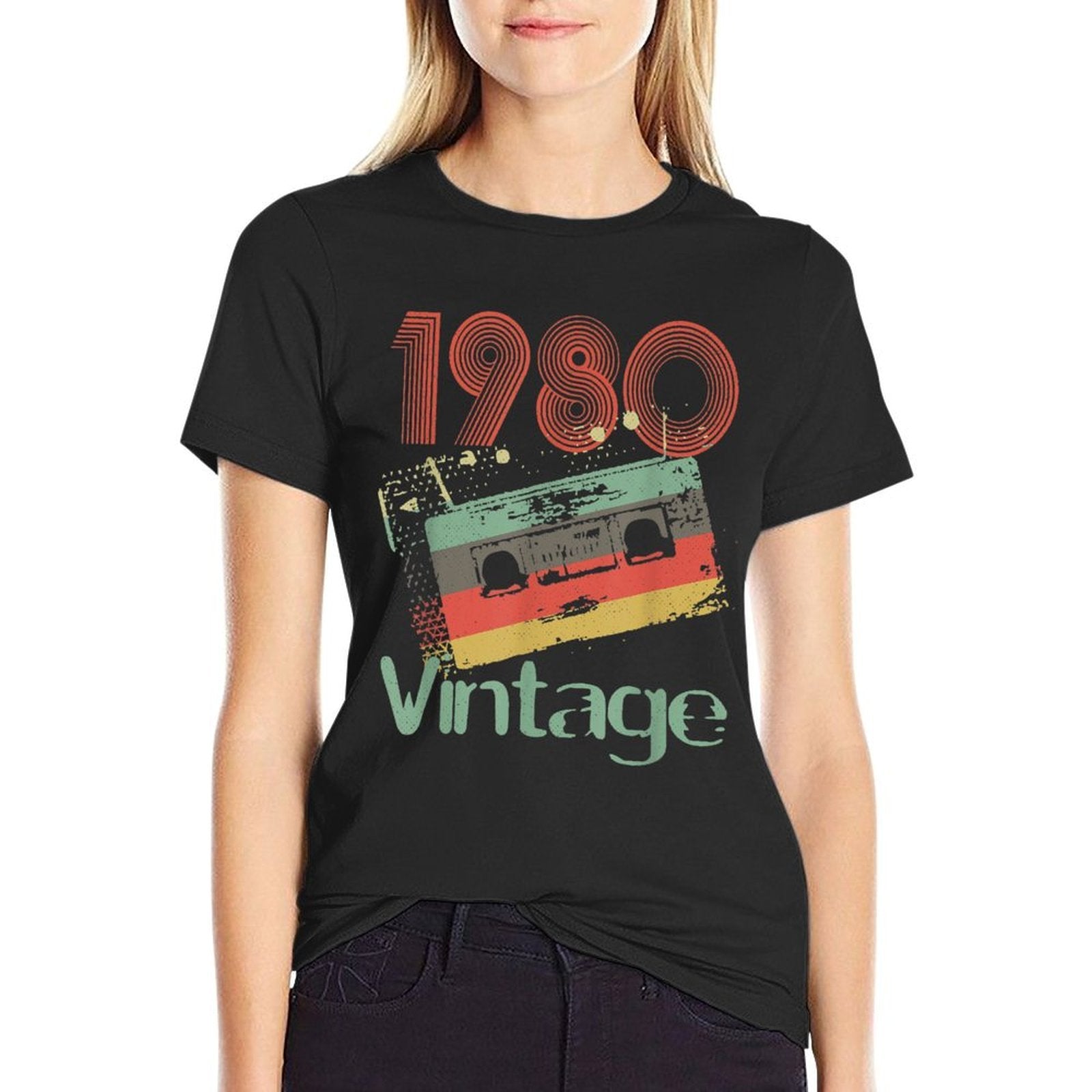 1980 Retro Vintage Cassette Audio Tape 40th Birthday  Heathered Texture T-Shirt