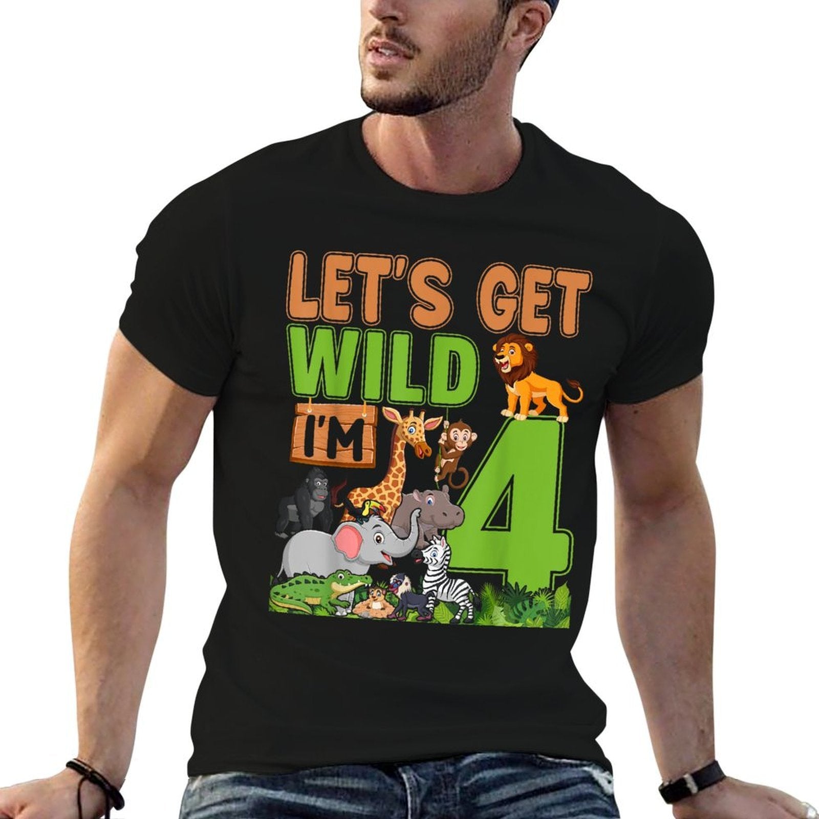4 Year Old Zoo Birthday Safari Jungle Animal 4th Birthday  Cotton T-Shirt