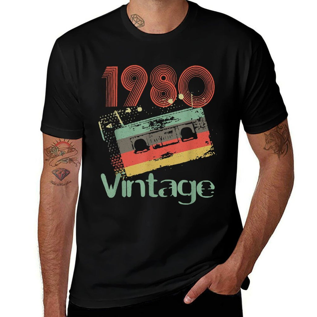 1980 Retro Vintage Cassette Audio Tape 40th Birthday  Heathered Texture T-Shirt