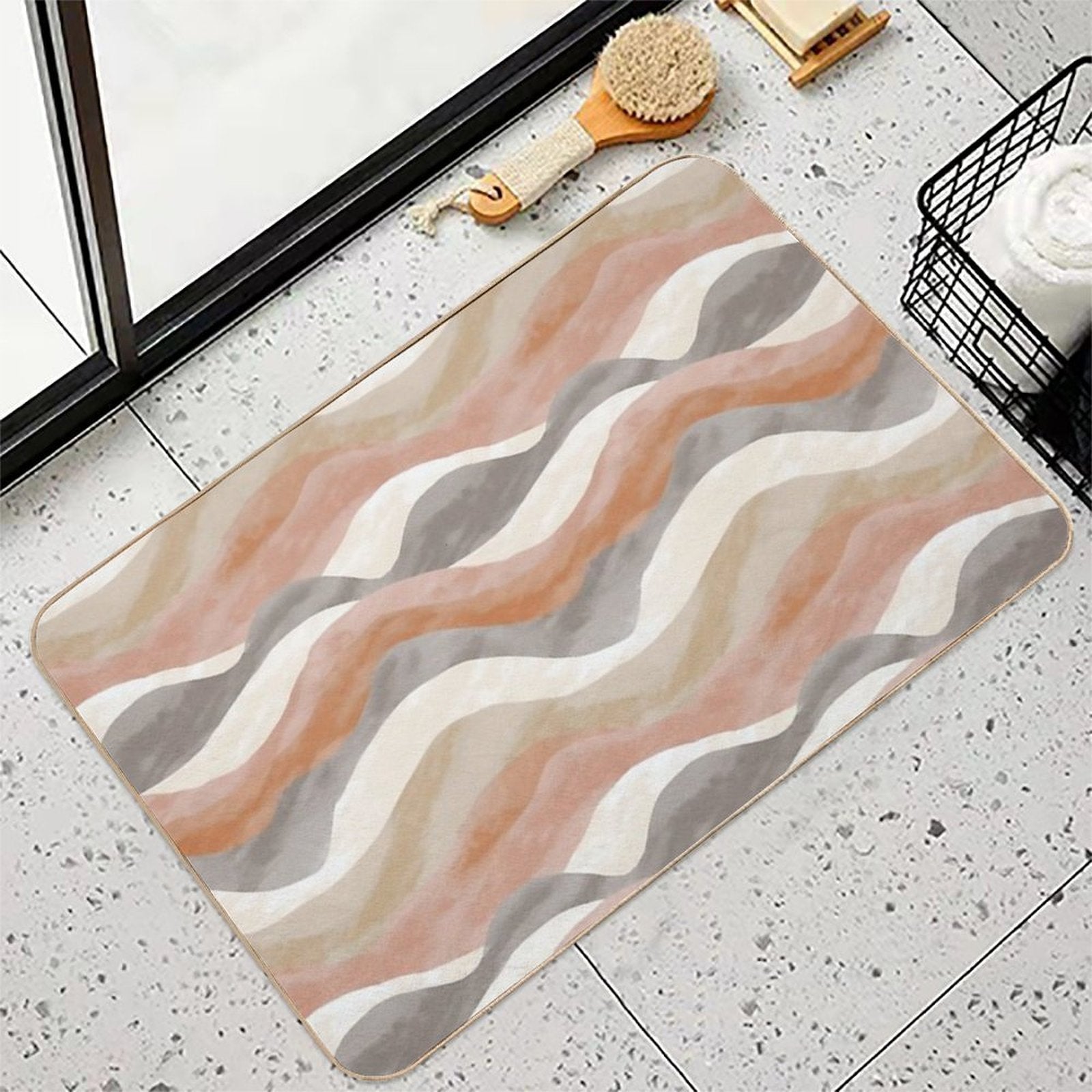 Calm Earthy Tones Abstract Waves Pattern  High-Traffic Bath Mat
