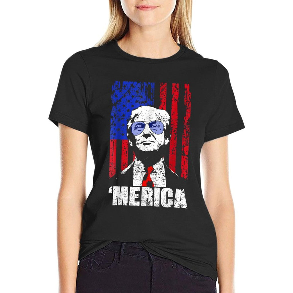 'MERICA TRUMP Happy 4th Of July Trump American Gifts  Polyester Blend T-Shirt