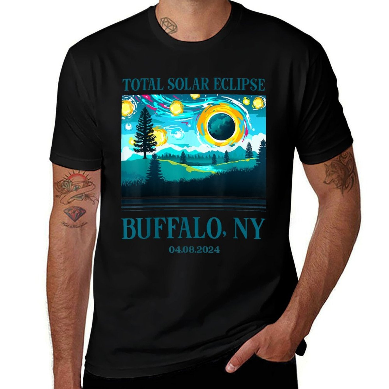 2024 Total Solar Eclipse Buffalo NY Totality Landscape  Cotton T-Shirt