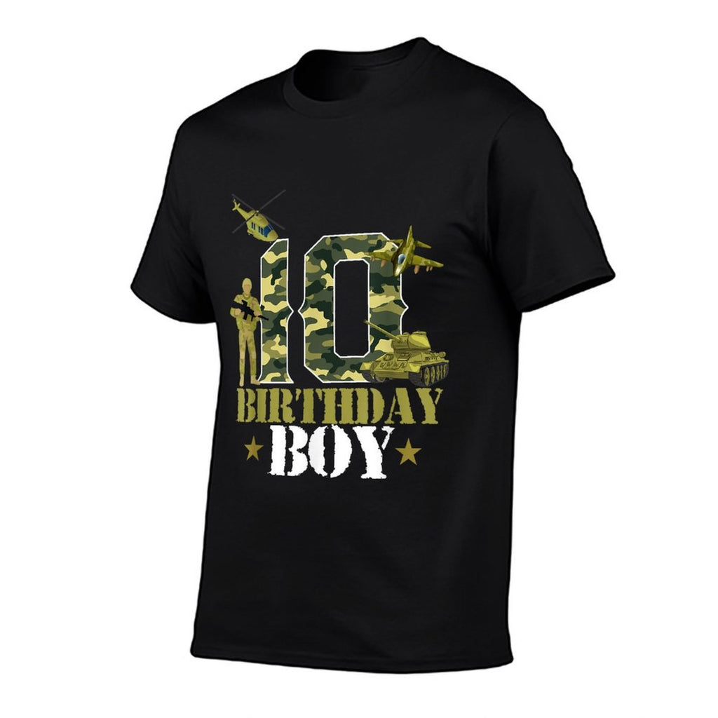 10th Birthday Military Themed Camo Boys 10 Yrs Old Soldier  Heathered Texture T-Shirt