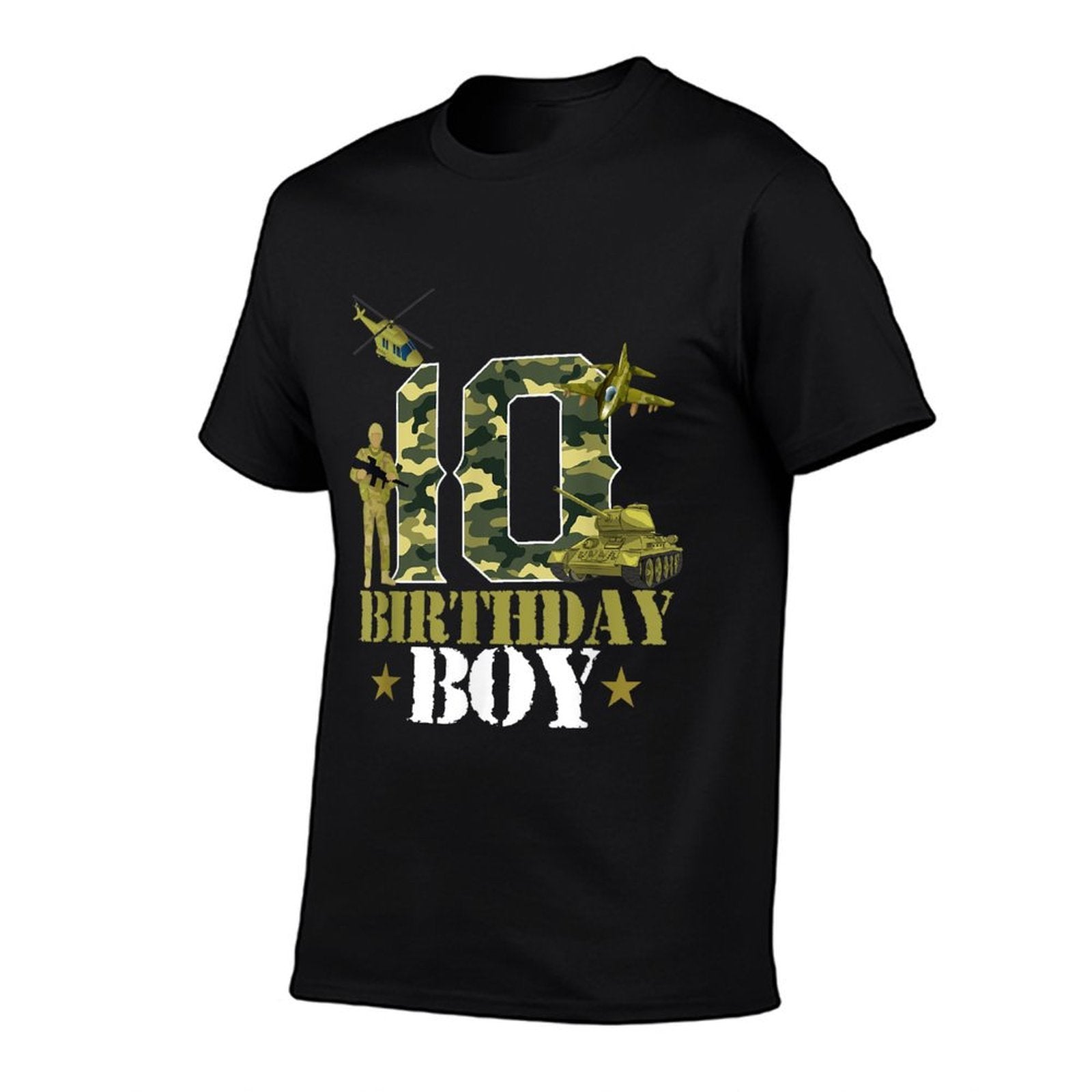 10th Birthday Military Themed Camo Boys 10 Yrs Old Soldier  Heathered Texture T-Shirt