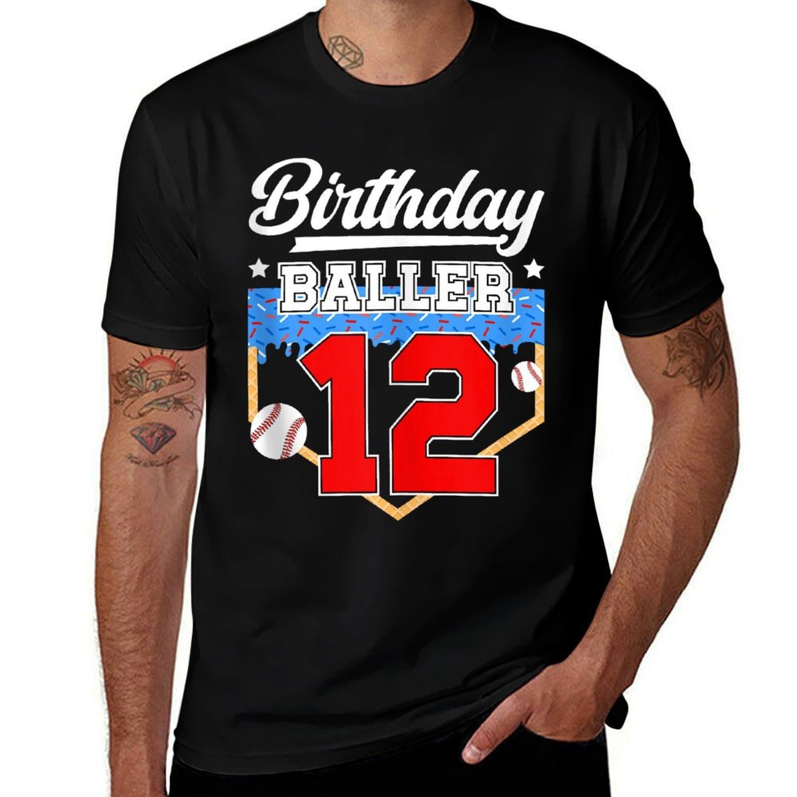 12th Baseball Birthday Twelve Year Old Baseball Player Drip  Easy-care T-Shirt