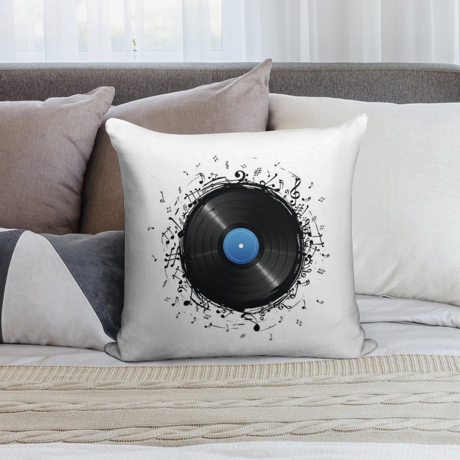 33 Vinyl Record Music Notes Soft Home Decor Throw Pillow