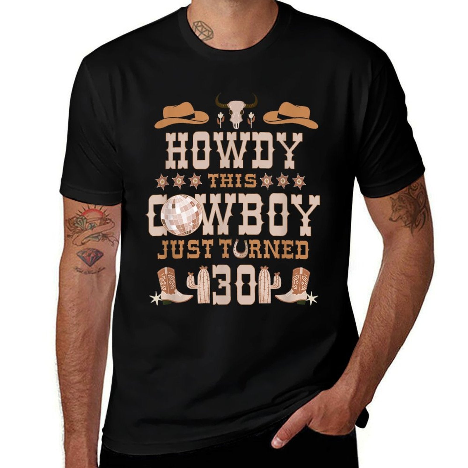 30yr Birthday Cowboy Western 30 Years Old Boy 30th Birthday  Trendy Pattern T-Shirt
