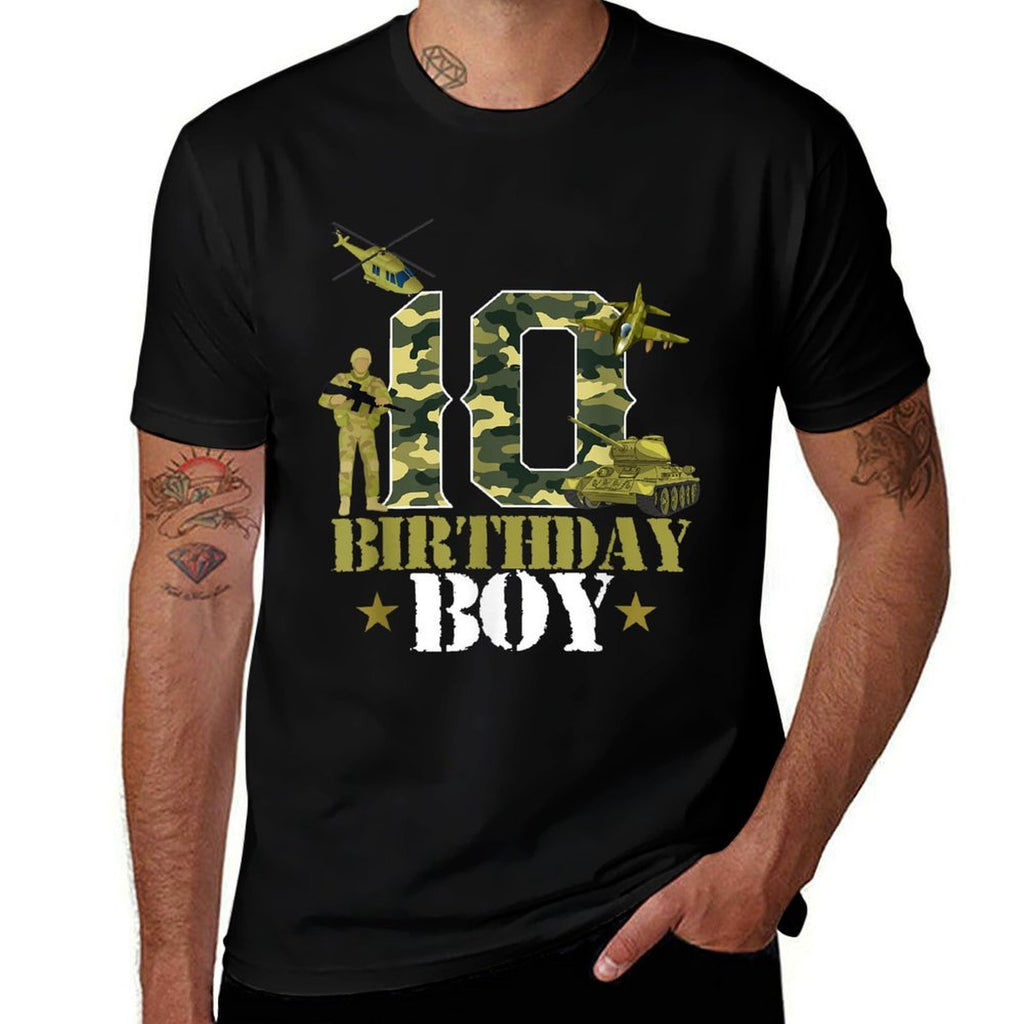 10th Birthday Military Themed Camo Boys 10 Yrs Old Soldier  Heathered Texture T-Shirt
