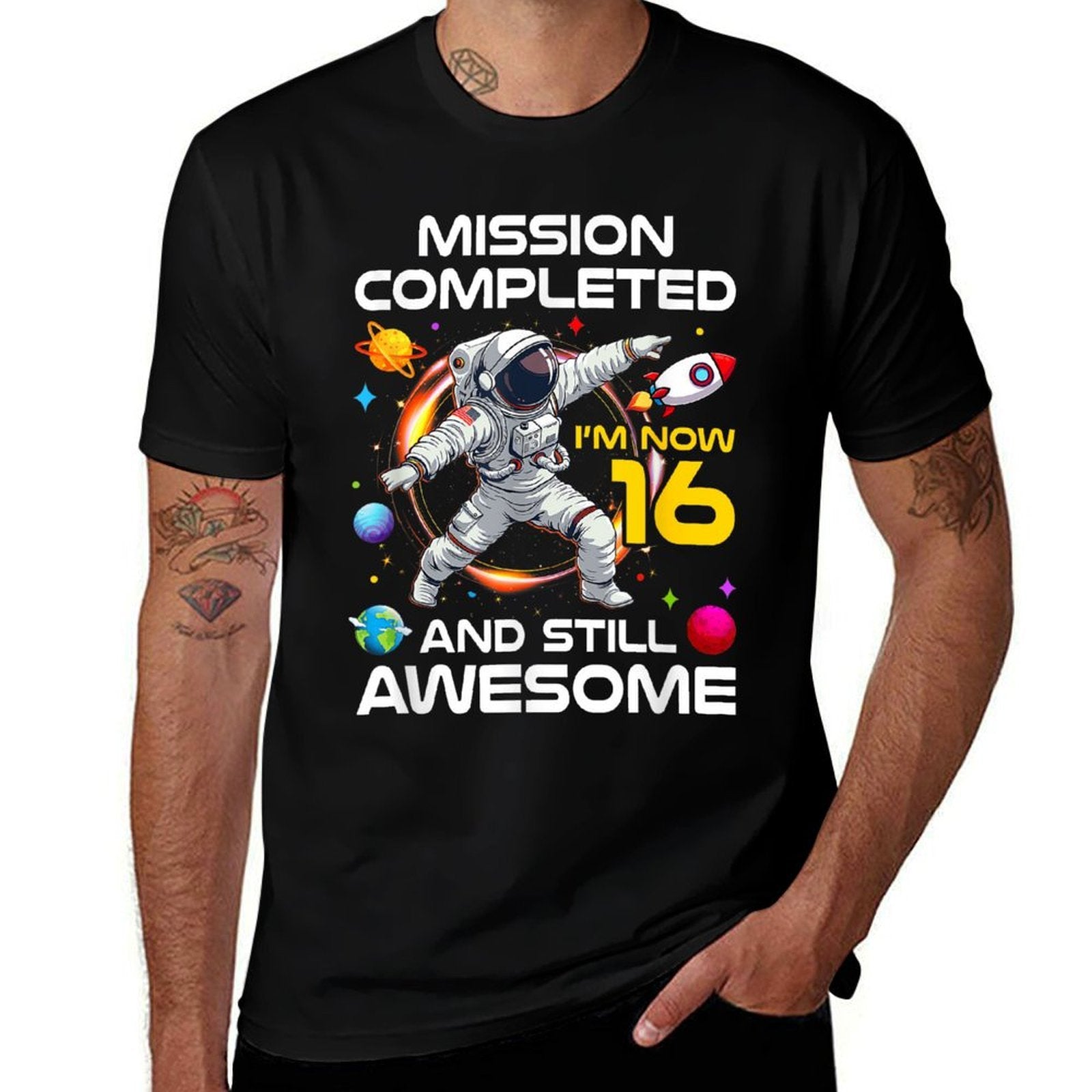 16Th Birthday Astronaut 16 Years Old Outer Space Birthday  Quick-drying T-Shirt