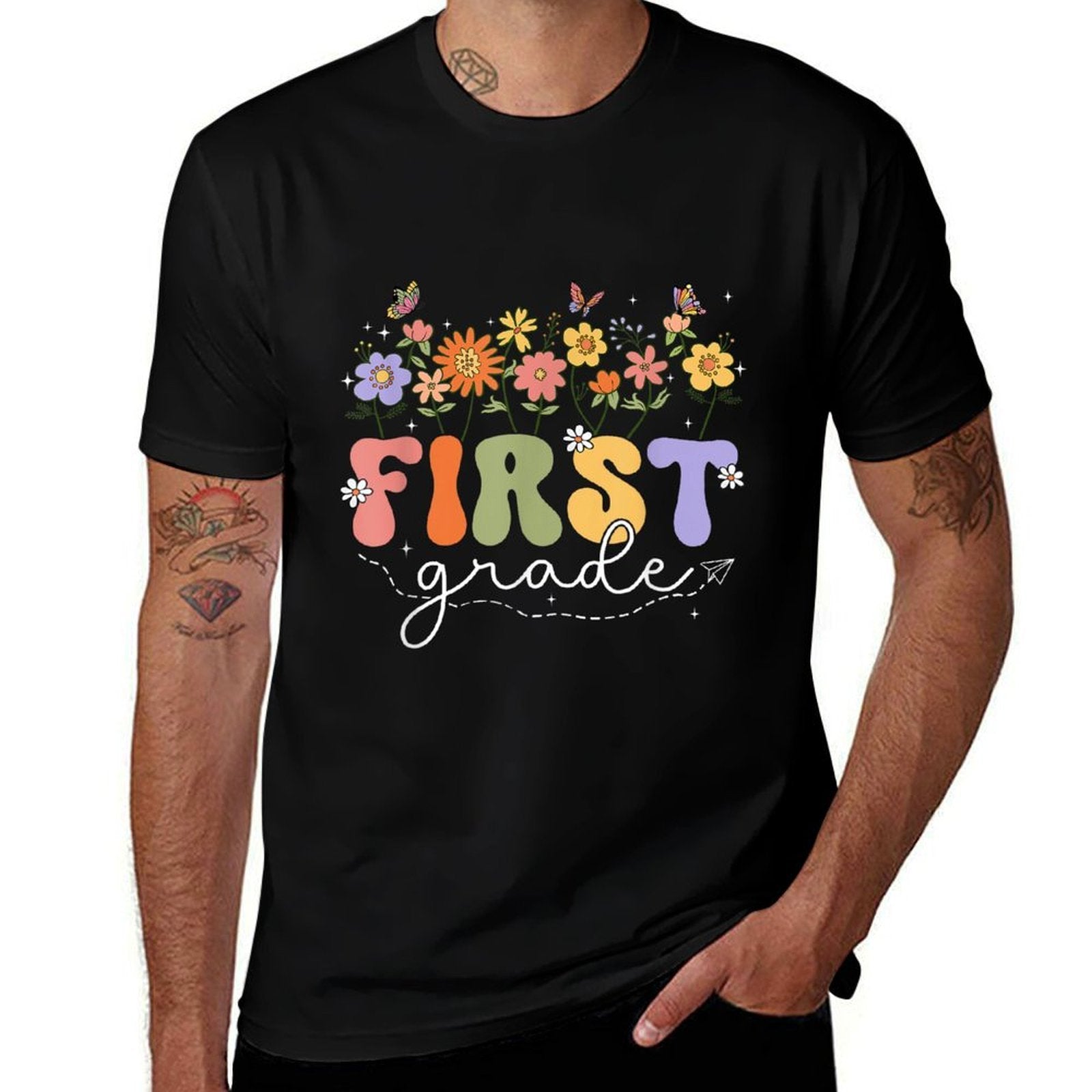 1st First Grade Teacher Wildflower Back To School Floral  Slim-fit Cut T-Shirt