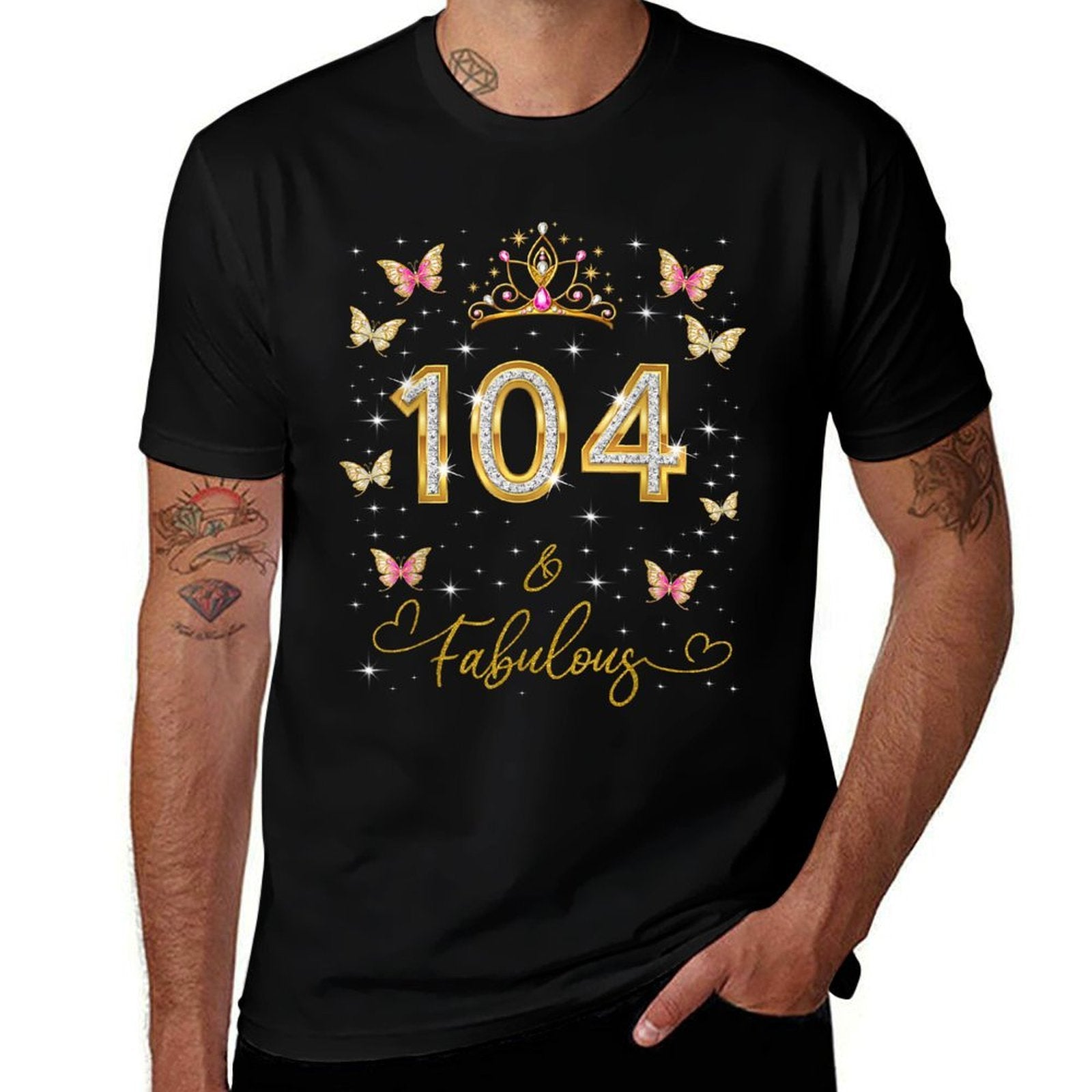 104 And Fabulous, 104 Years Old Women, 104th Birthday Queen  Rolled Sleeves T-Shirt