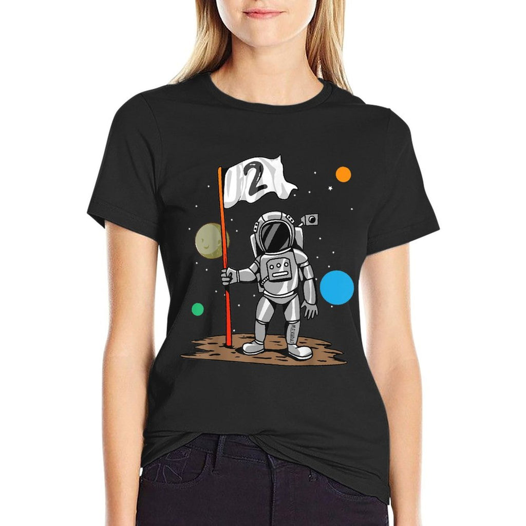 2nd Birthday Party Outer Astrology  2 Years Astronaut Space  Rolled Sleeves T-Shirt