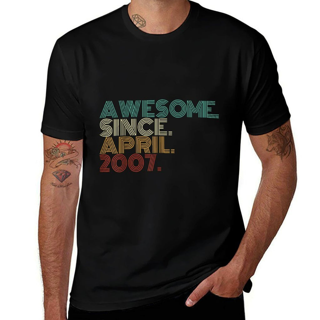 18 Years Old Awesome Since April 2007 18th Birthday  Fade-proof Color T-Shirt