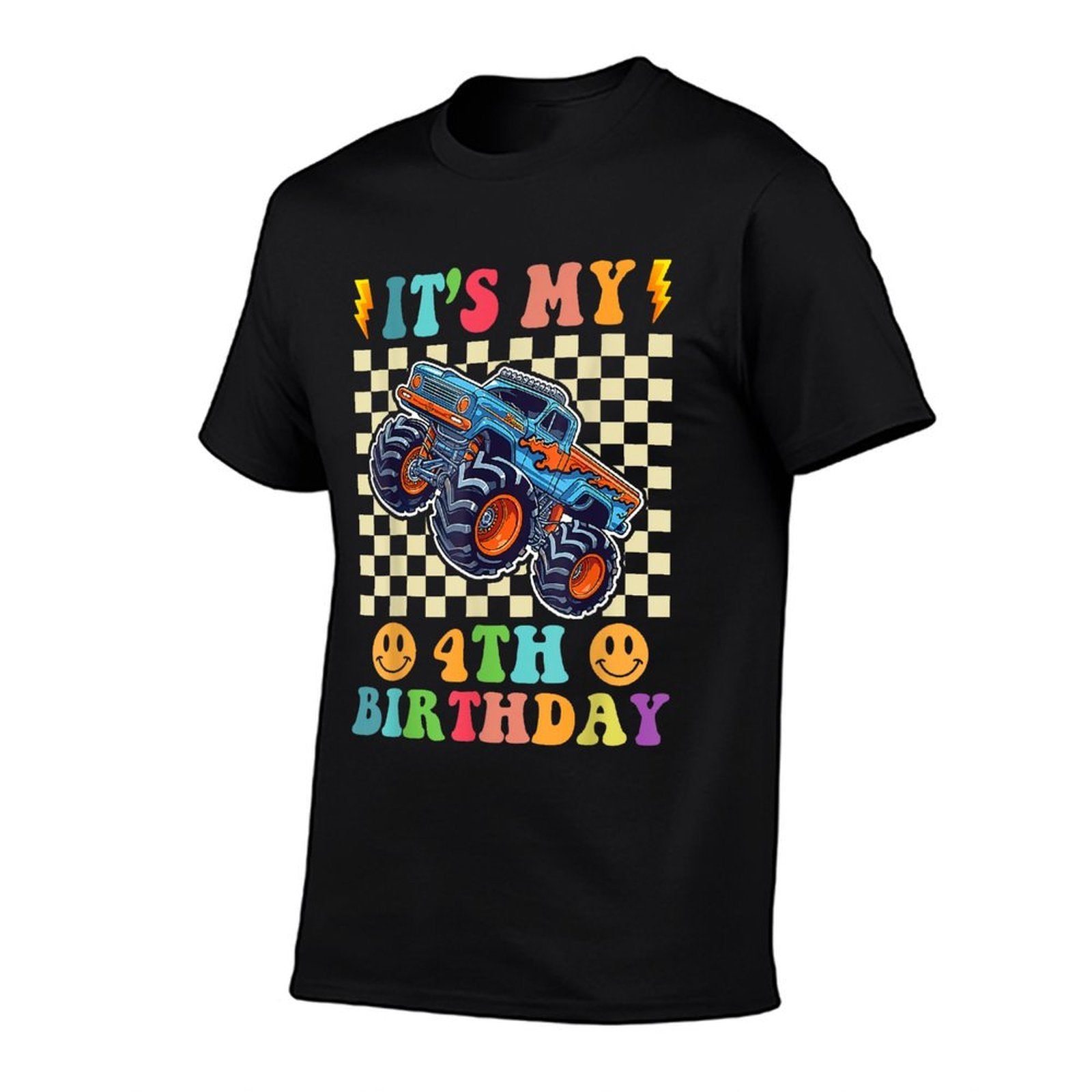 4 Year Old 4th Birthday Boy Monster Truck Car  Lightweight T-Shirt