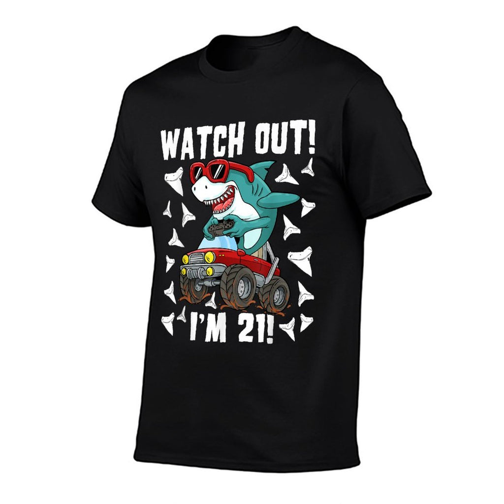 21 Years Old 21st Birthday Shark Boy Monster Truck Gamer  Eco-friendly Material T-Shirt