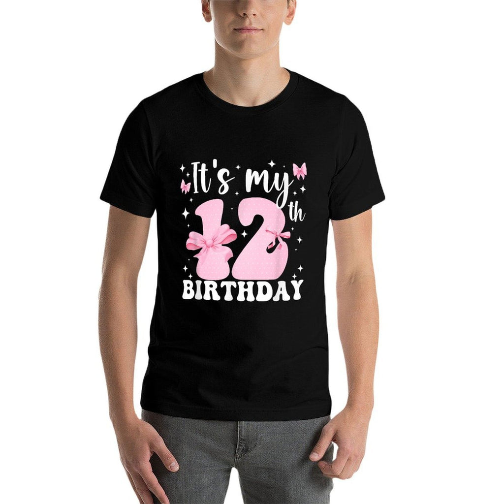 12th Coquette Themed Birthday Twelve Year Old Girl Bow  Heathered Texture T-Shirt