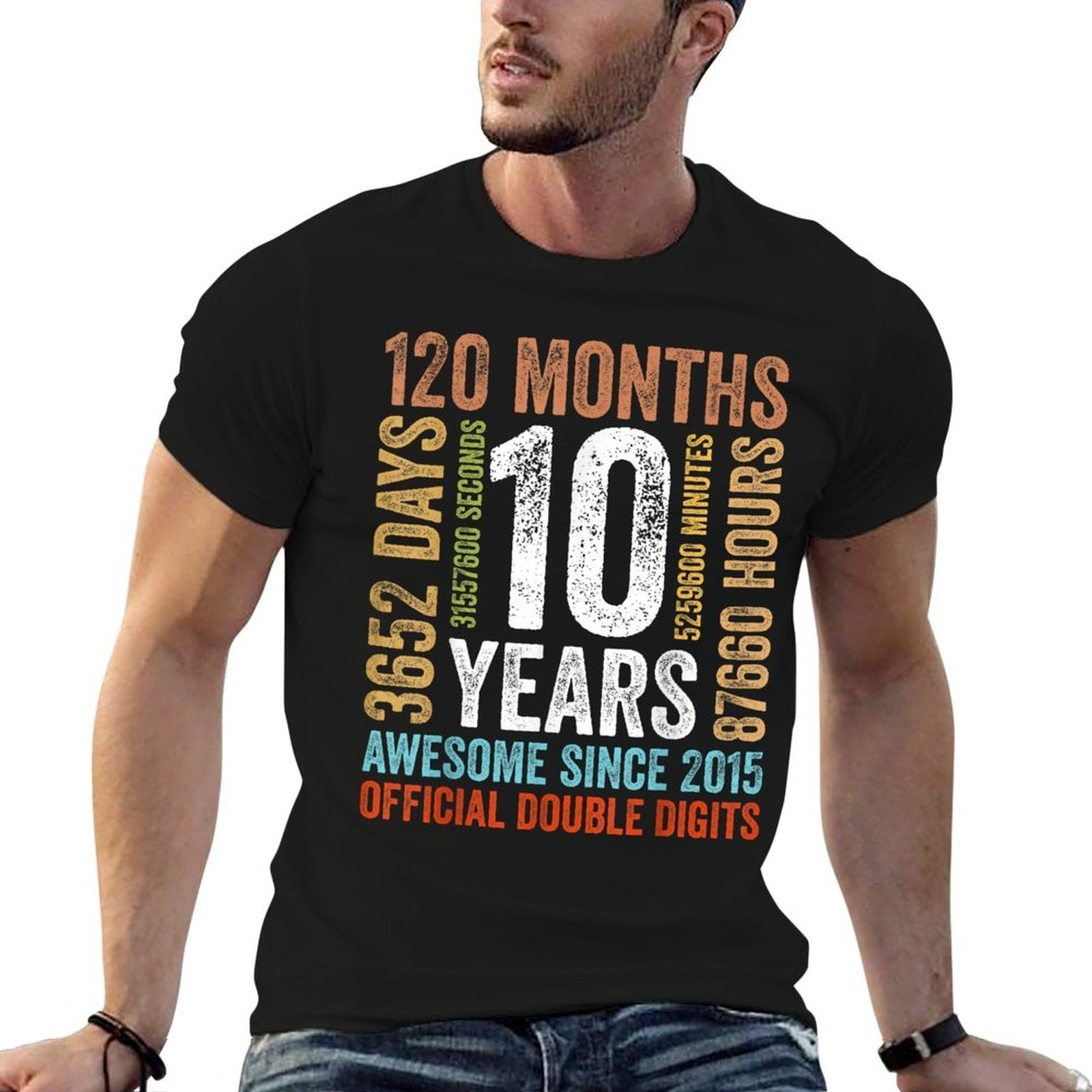 10th Birthday Ten 10 Years Old Since 2015 Double Digits Bday  Trendy Pattern T-Shirt