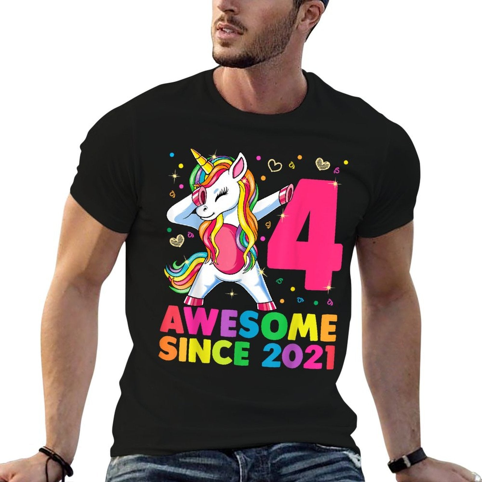 4 Years Old Unicorn Dabbing 4th Birthday Girl Unicorn Party  Polyester Blend T-Shirt