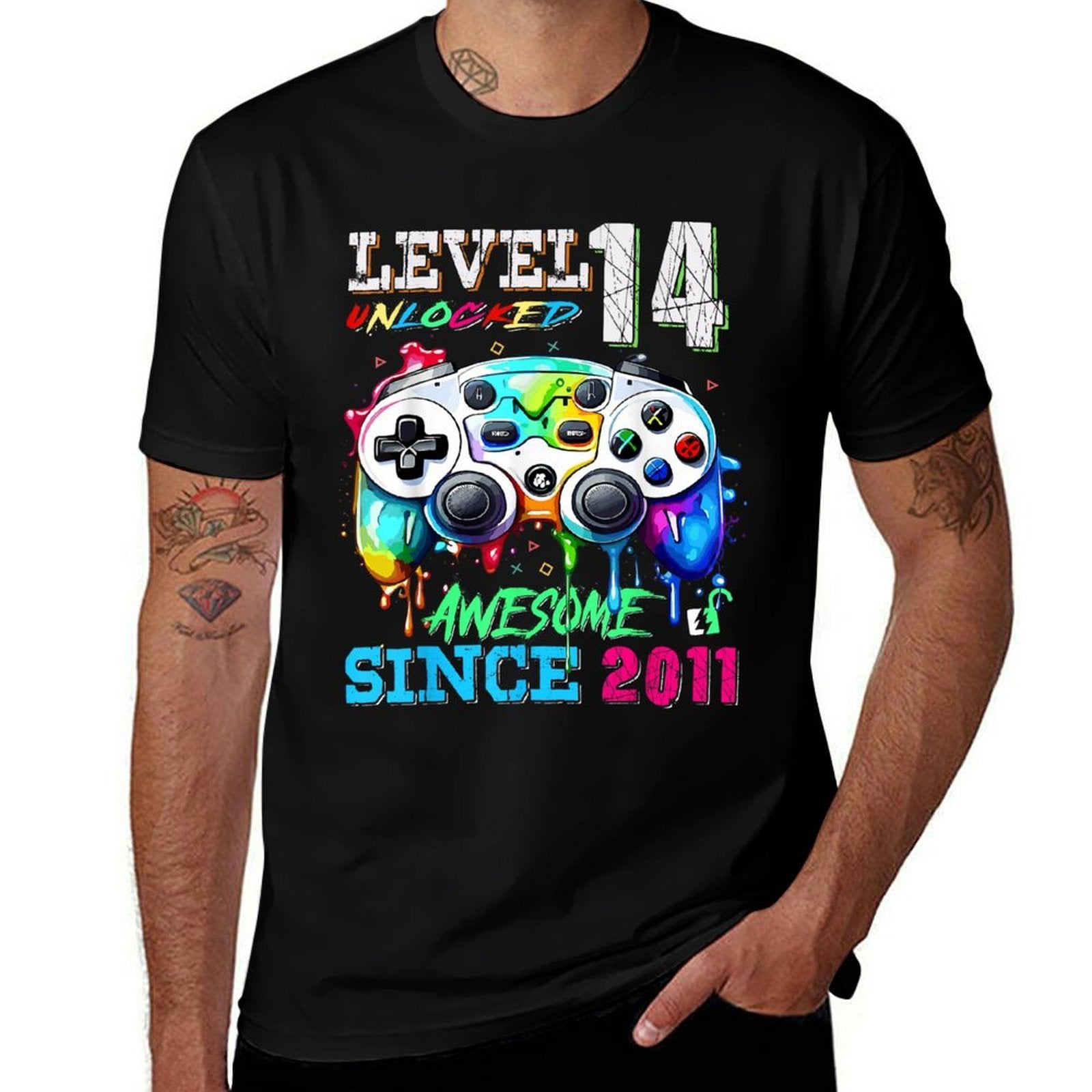 14th Birthday Boy Level 14 Unlocked Awesome Since 2011  Stretchy T-Shirt