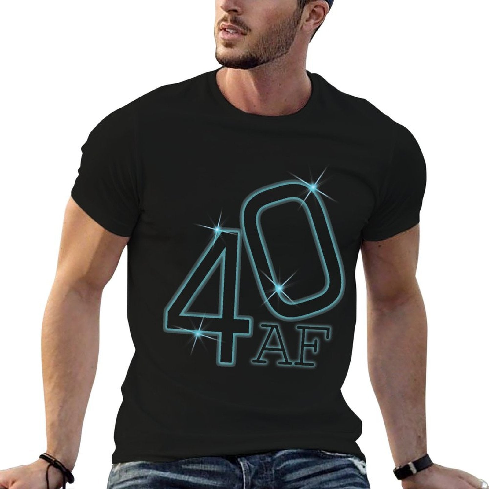 40 AF 40th Birthday  Ribbed Collar T-Shirt
